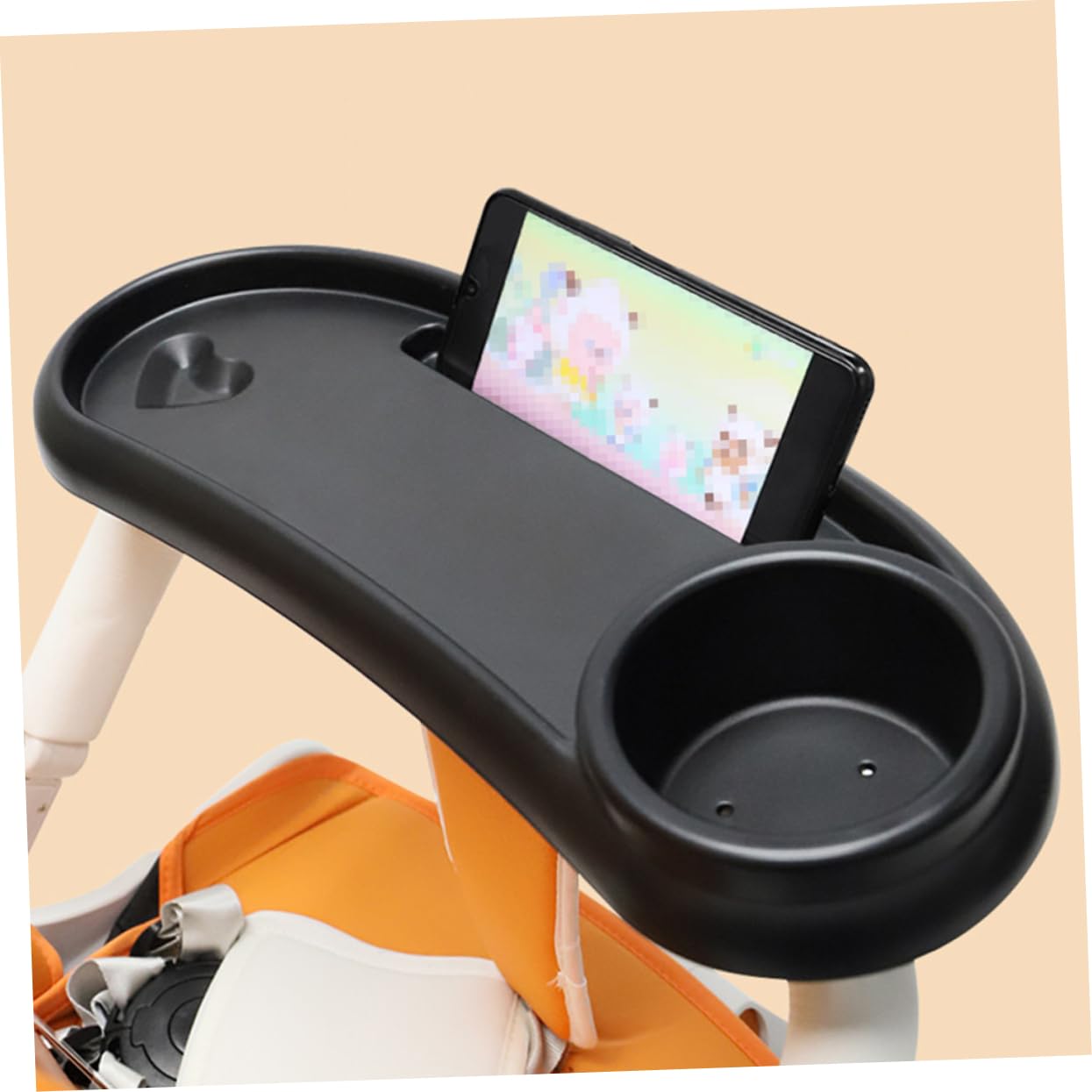 Plateau de Poussette avec Porte-gobelet Stable en Plastique Noir et Facile à Nettoyer, Accessoire pour Repas et Goûter Bébé en Promenade