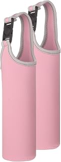 sourcing map 2 fundas de neopreno para botella de agua, de 15.5 a 20 onzas, bolsa de transporte de botella de vidrio de agua aislada plegable con asa, color rosa