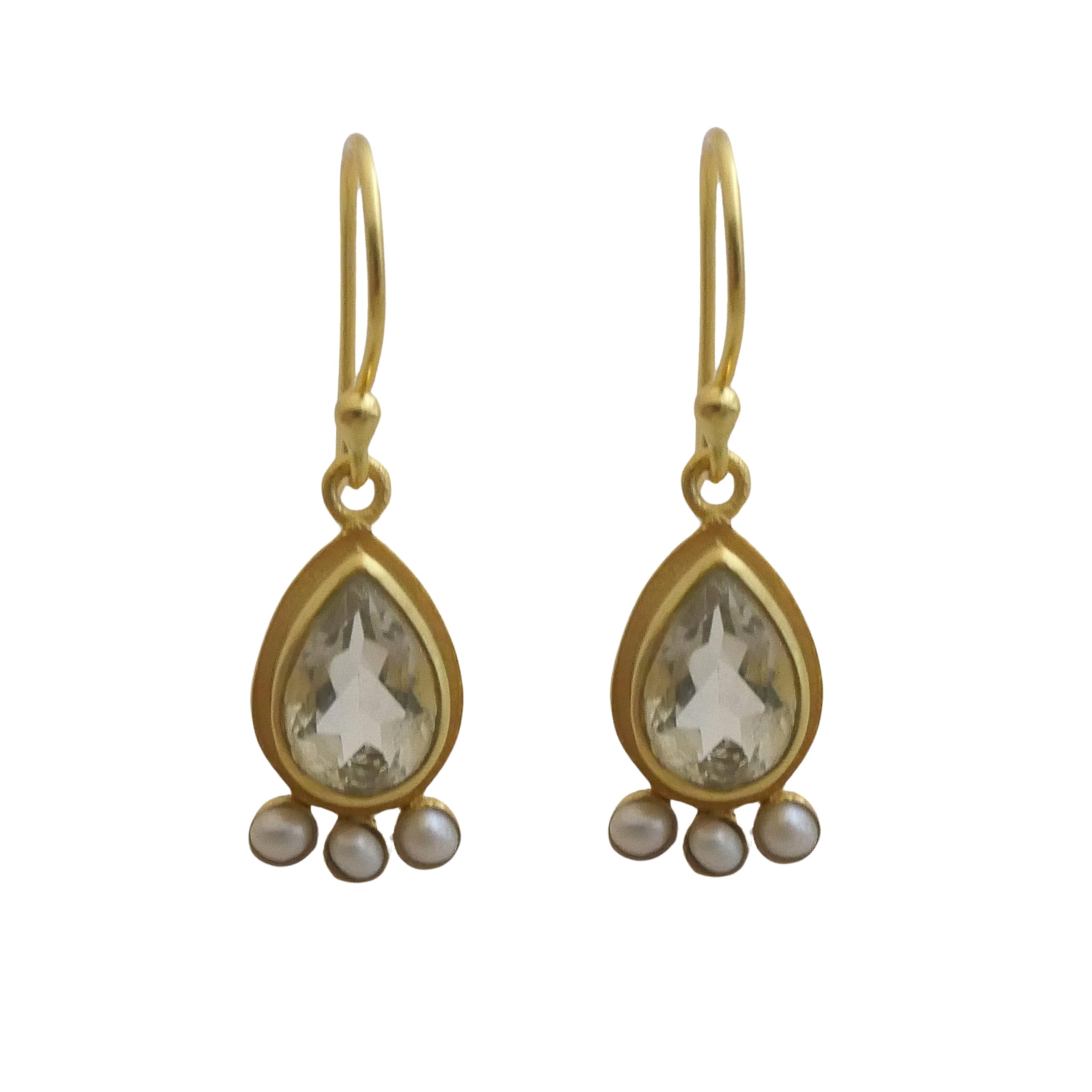 Pendientes de plata de ley 925 con baño de oro y amatista verde y perla de agua dulce