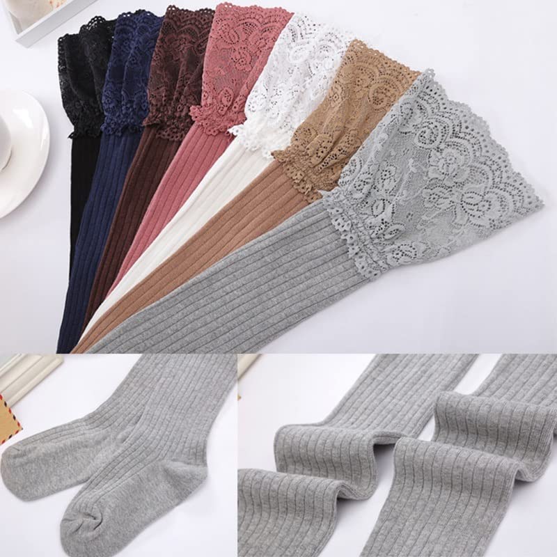 Medias para Mujer 3 Pares lencería de Encaje para niñas Calcetines Sexis hasta los Muslos Calcetines Altos por Encima de la Rodilla Calcetines de Punto de,Azul Marino - Talla única