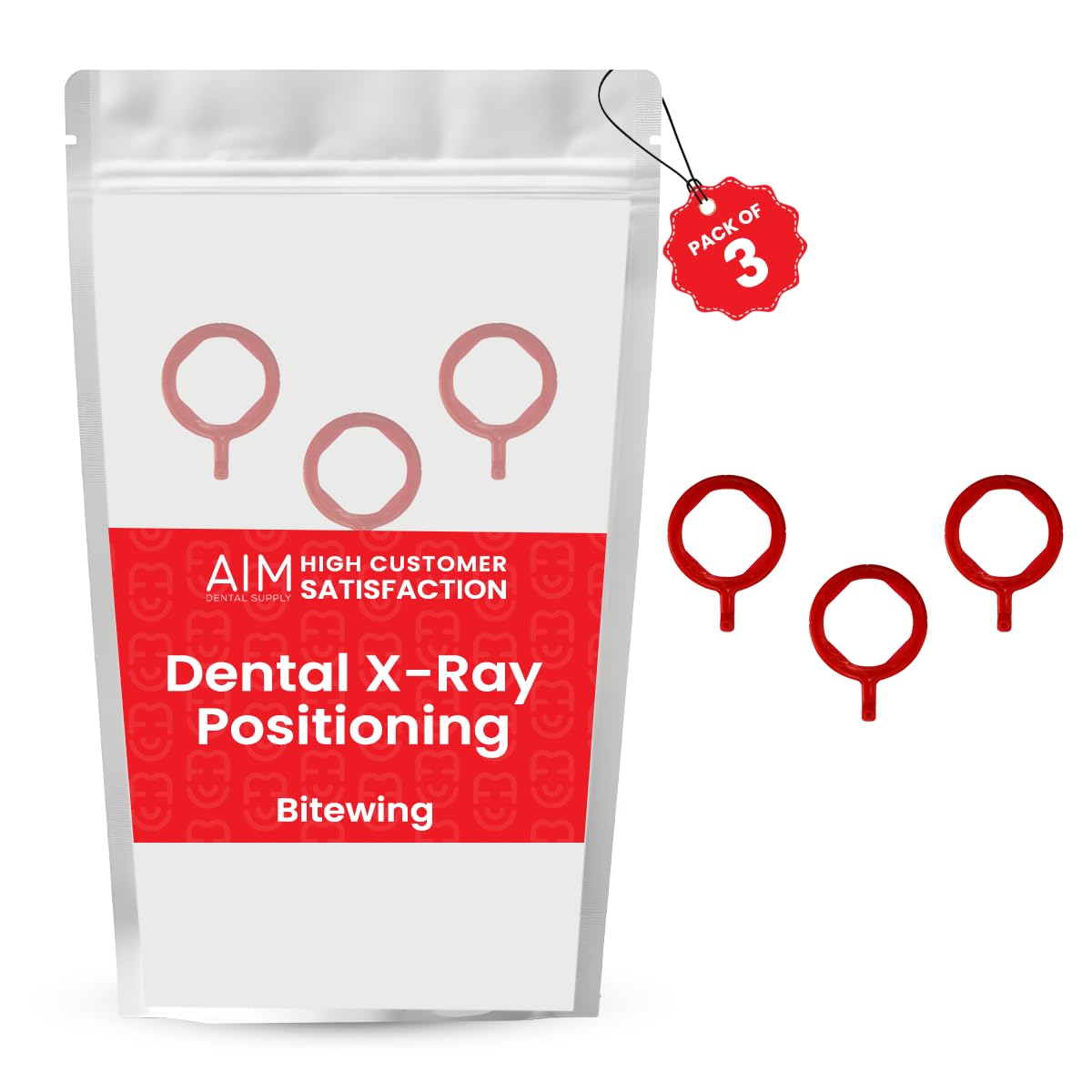 AIM DENTAL SUPPLYADS - Dental X-Ray Positioning Aiming Ring, Autoclavable, Bite Wing, XCP Style, FPS 3000 Red Wing, X-Ray Positioning System, Dental Intraoral Film (3, Red, Aiming Rings)