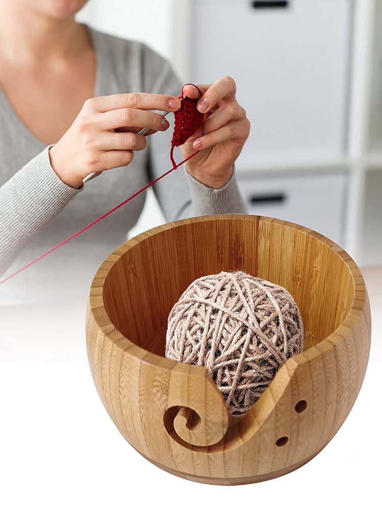 Bol à Laine En Bois Massif Pour Tricot Et Crochet - Avec Housse De Protection