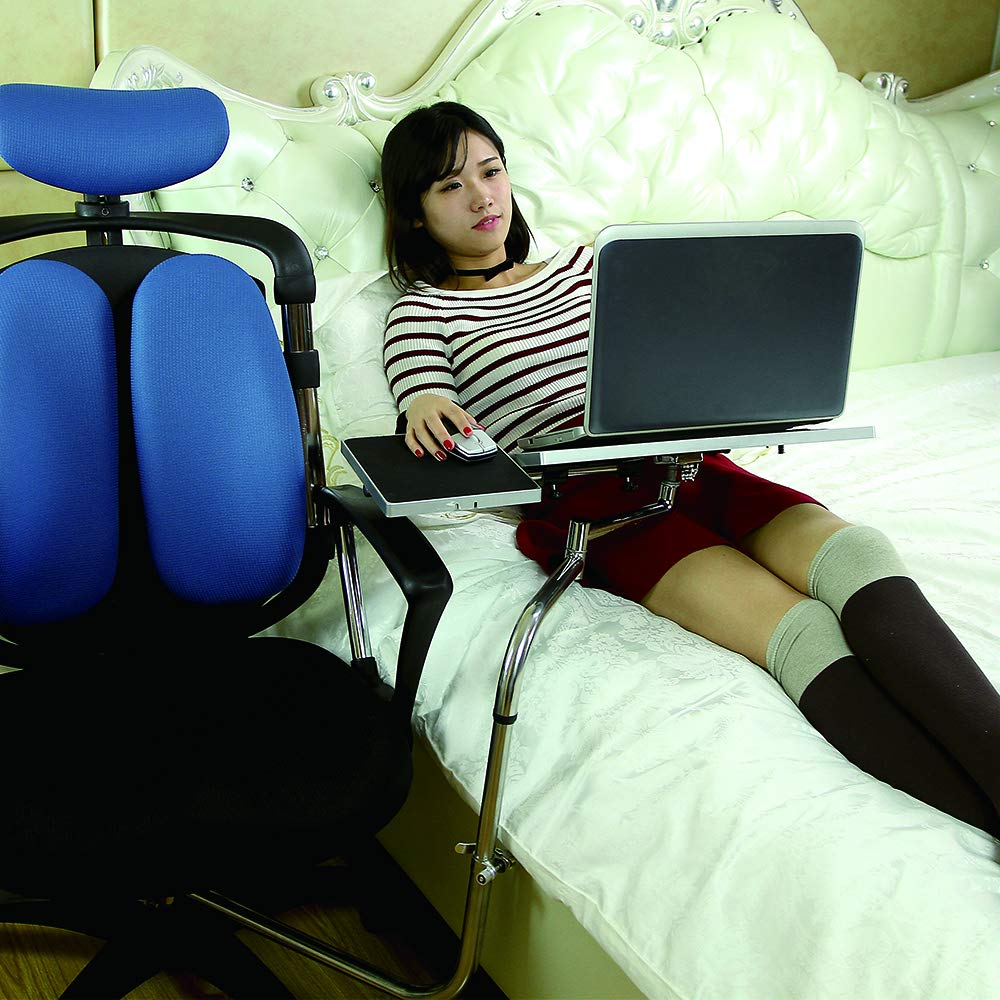Supporto per mouse per computer portatile, supporto per postazione di lavoro o videogiochi, vassoio per tastiera montato su barra rotonda, poggiapolsi regolabile a 360° per prevenire le cadute