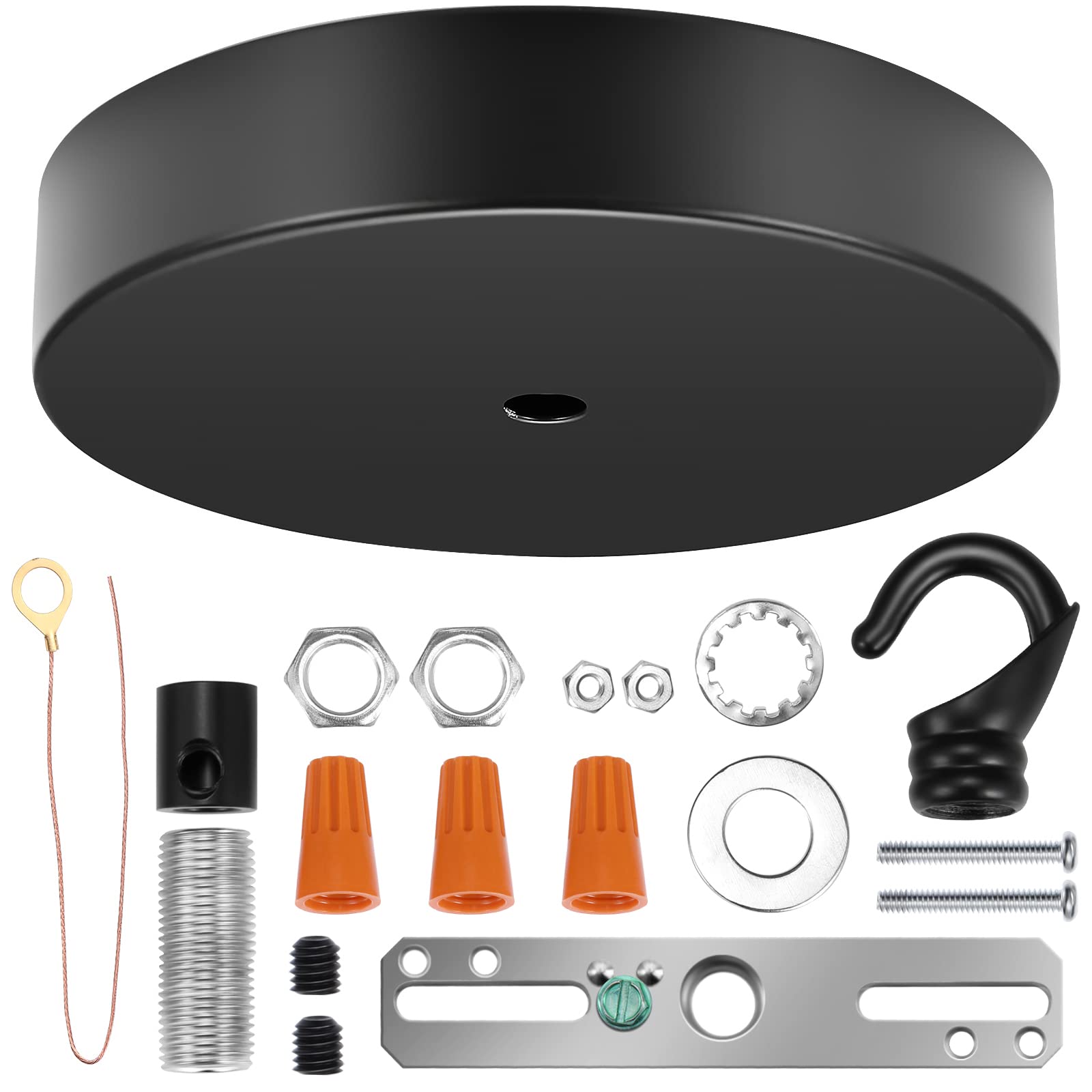 Canomo 5 Inches Black Center Hole Chandelier Canopy Pendant Light Canopy Kit Ceiling Light Plate with All Hardware Includes Hook, Cord Grip for Chandelier Pendant Light