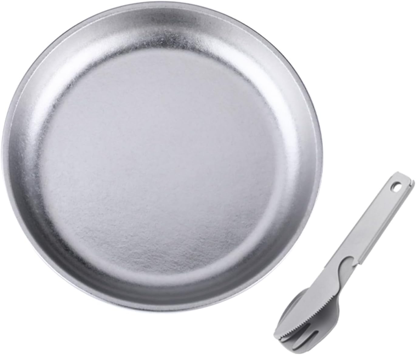 Tissting Steel Camping Plate with Utensil Set, Lightweight Outdoor Dining for Backpacking, Hiking & BBQs, Compact 3 Piece Dishware for Campers, Travelers Adventurers (Ice Crystal)