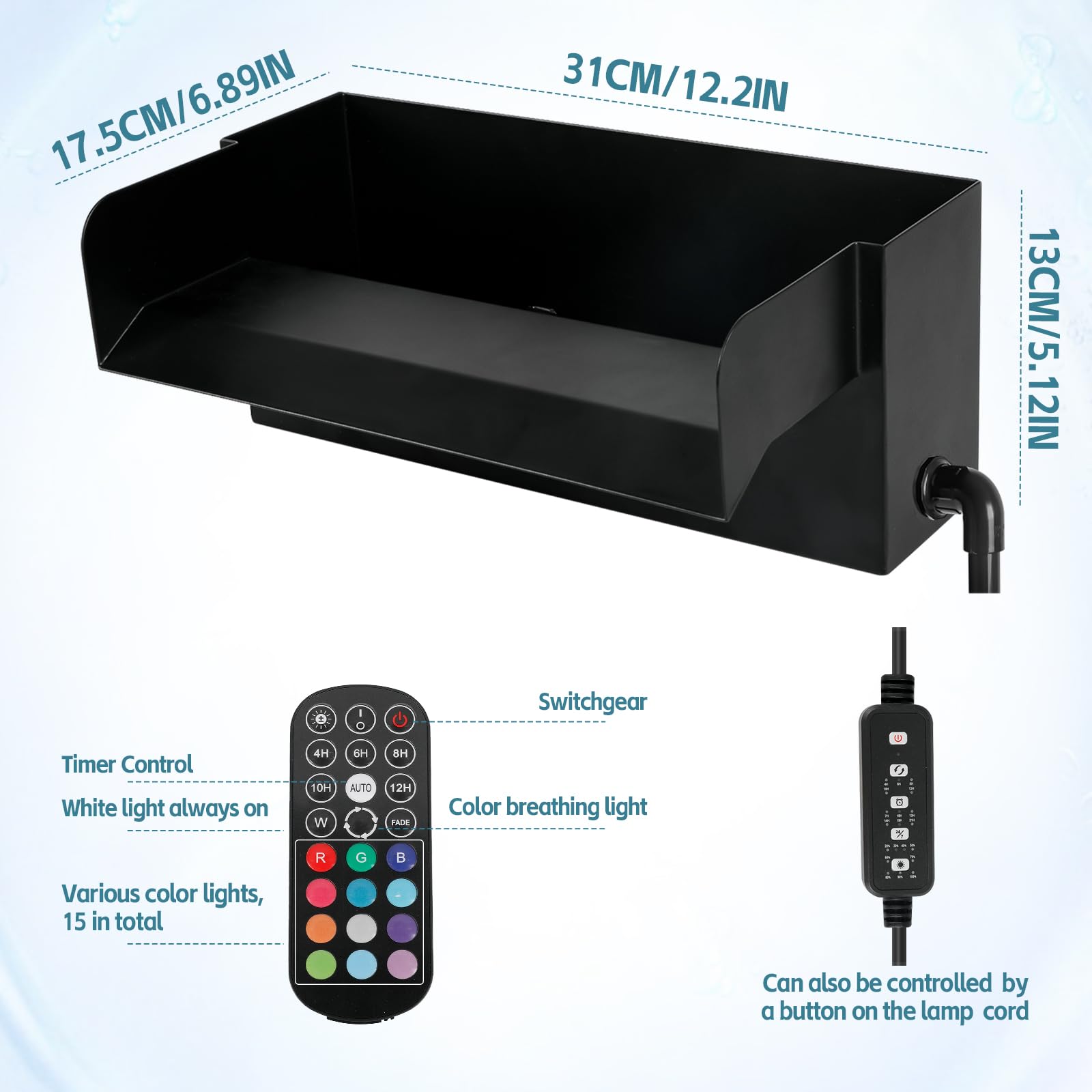 Cascade d'étang 30 cm LED Déversoir Kit Cascade Bassin 45 W 3000 l/h Pompe Télécommande