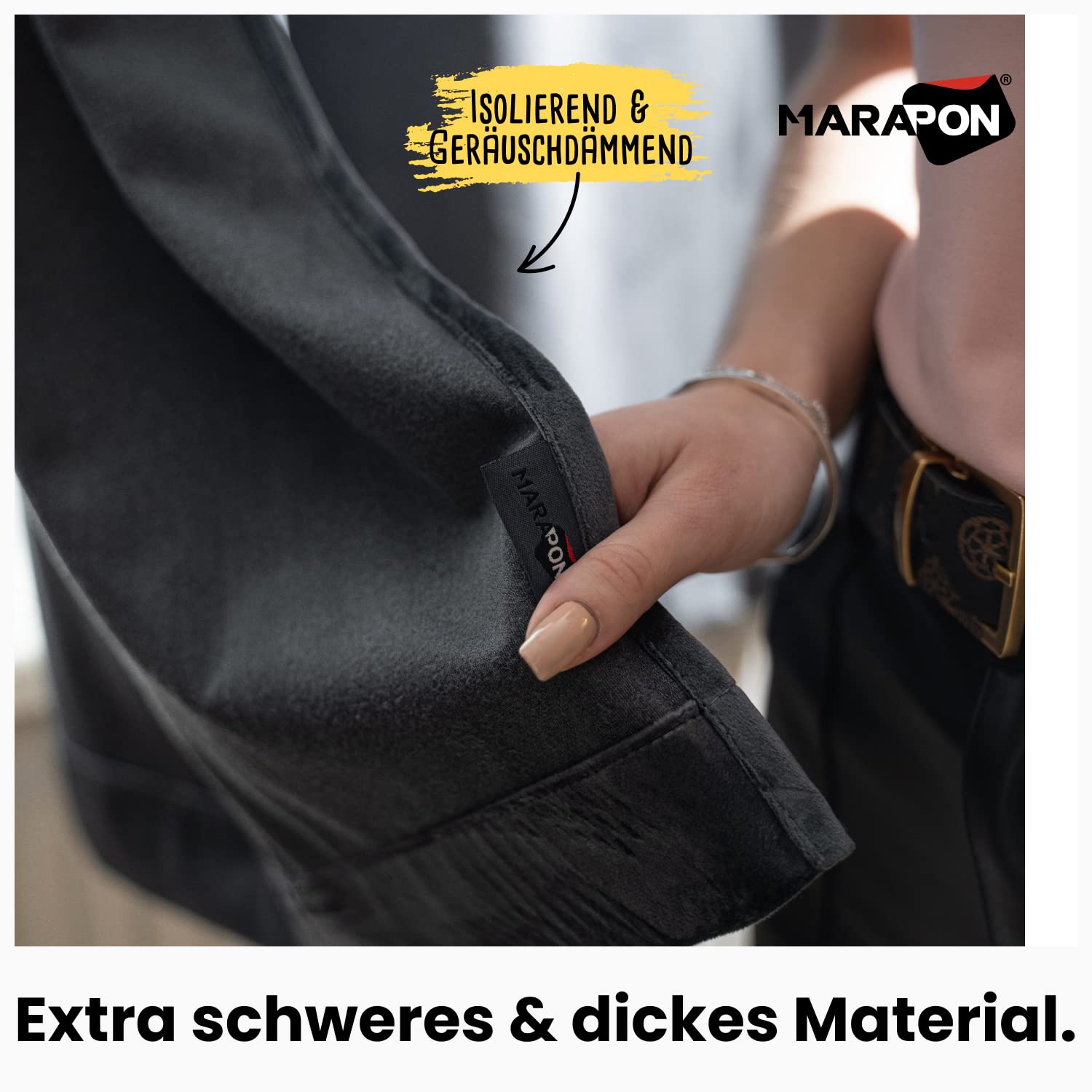 MARAPON® Gardinen aus Samt in Grau [2 Stück] | mit Multifunktionsband | Vorhänge Blickdicht | Verdunkelungsvorhänge für Hitzeschutz | Gardine Wohnzimmer | Schiebegardinen isolierend