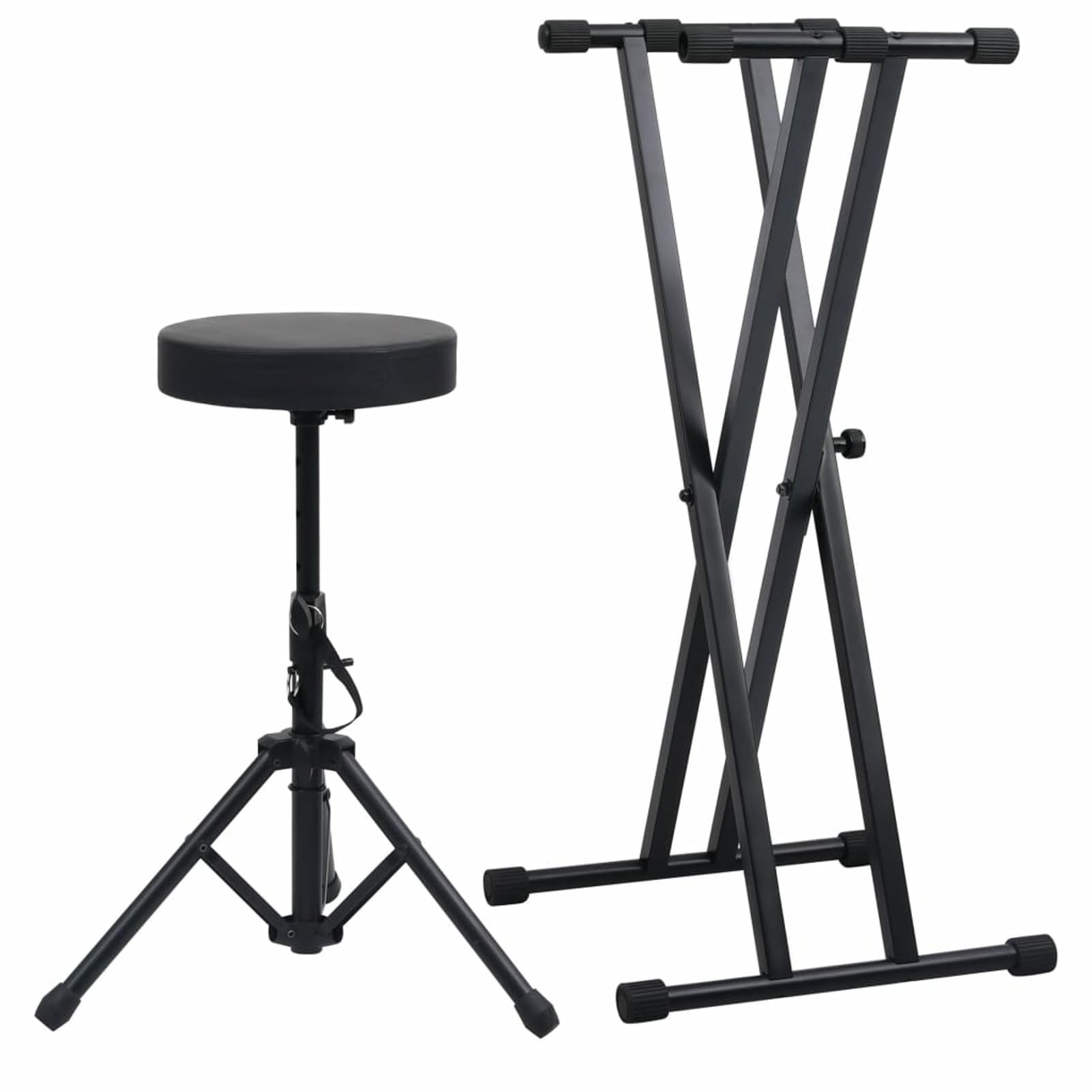 LAPOOH Supporto Tastiera a Doppia Staffa Set con Sgabello Gambe Sostegno Base Appoggio Porta Pianola Stand Accessori Musica Strumenti Nero-70096