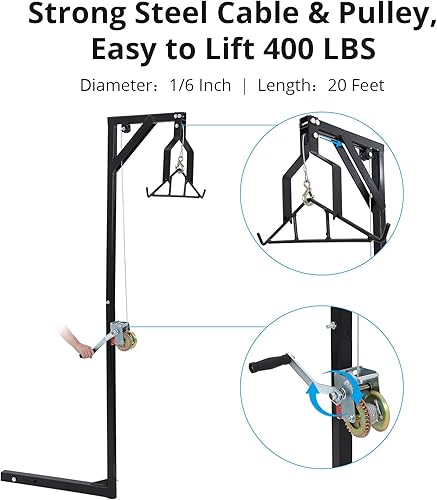 Miniatura 3 de Towallmark Polipasto de ciervo para enganche de camión, capacidad de carga de 400 libras para desollar, polipastos de caza con cabrestante de