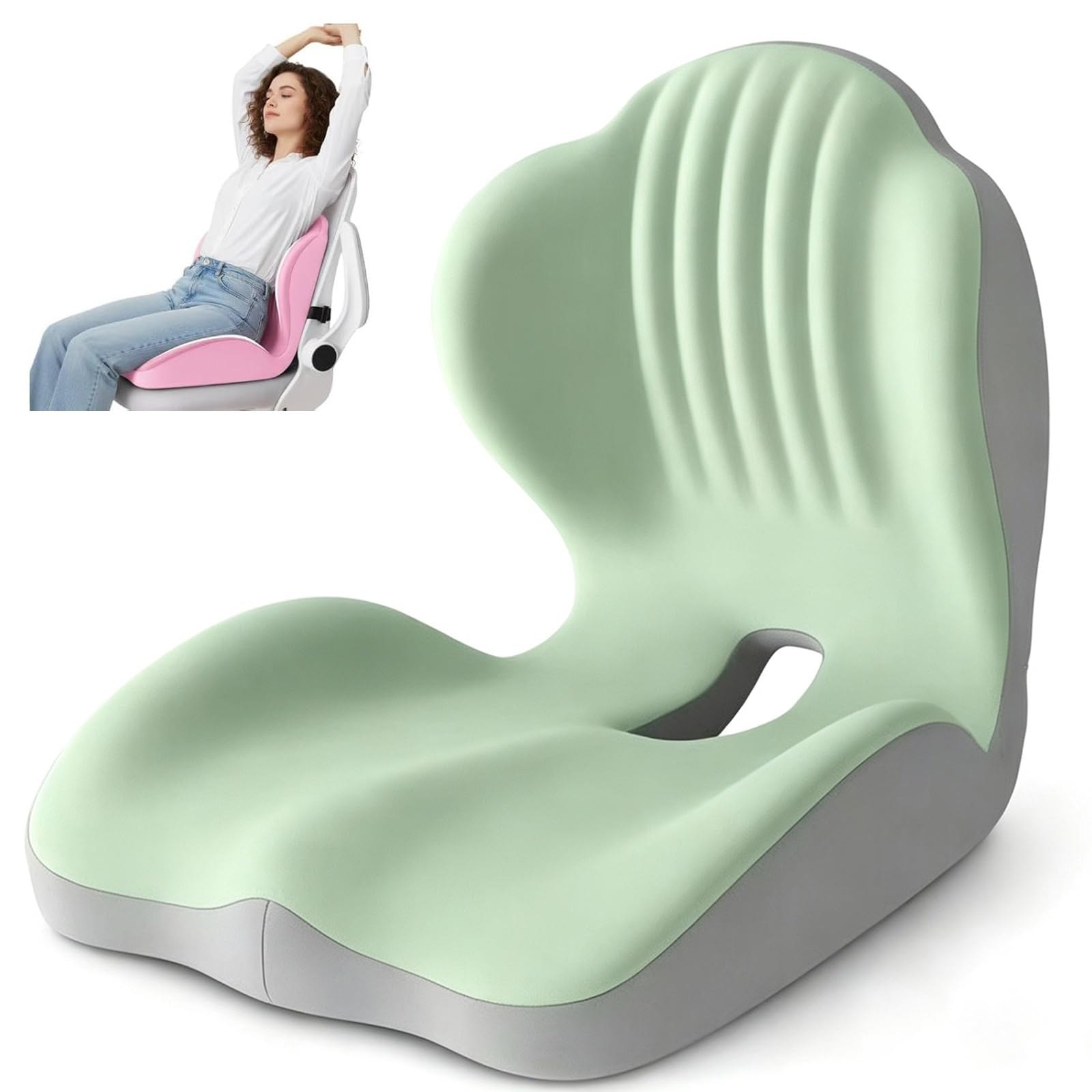 Sohodoo Ergonomic Lumbar & Seat Support Cushion, Memory Foam Seat Cushion with Lumbar Support Pillow,Memory Foam Coccyx Cushion for Tailbone Pain, Back Pain, Sciatica and Hemorrhoid Relief