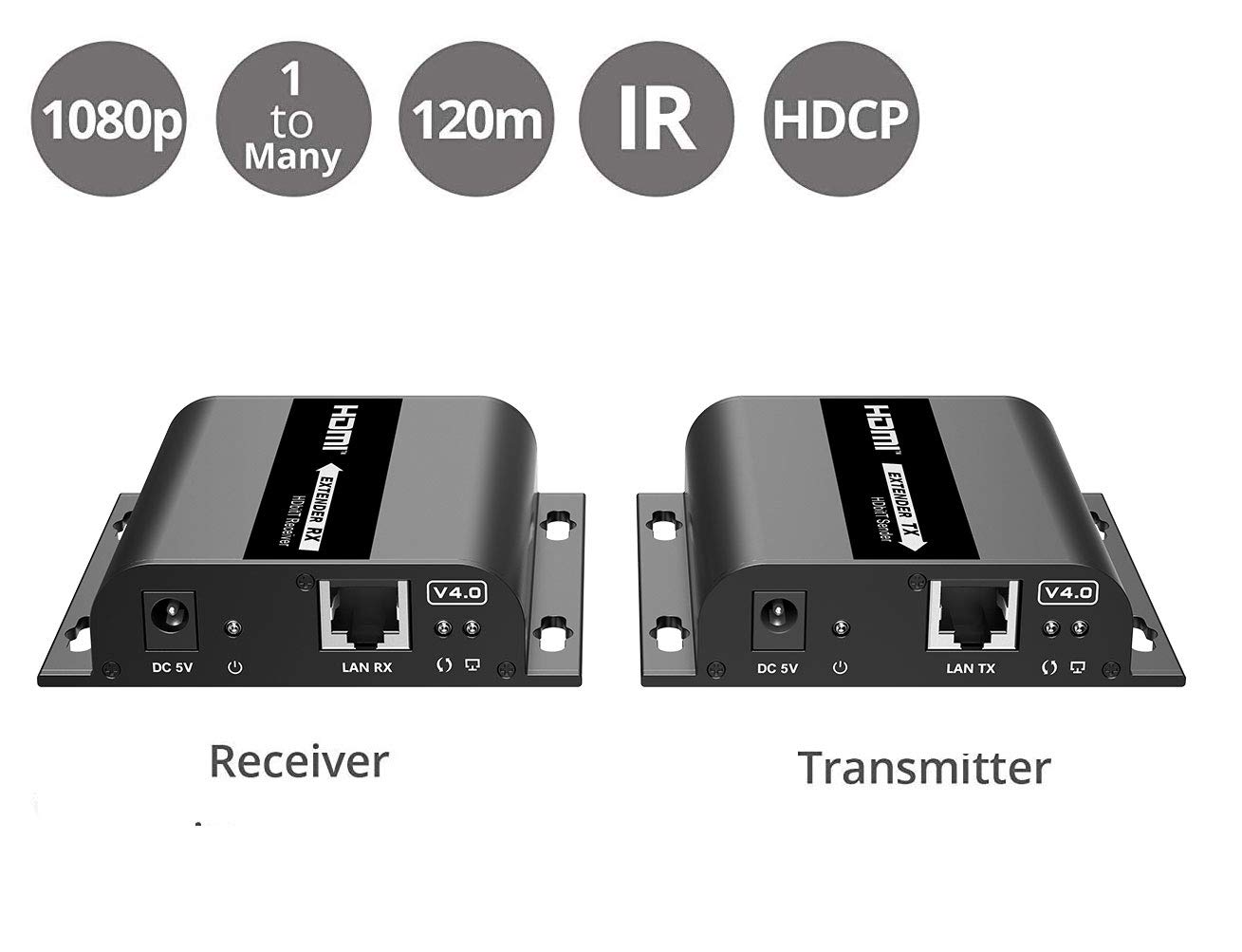 PremiumCord Extensor HDMI a 120 m a Través de LAN, TCP/IP, HDBitT, 1 Transmisor a Muchos Receptores, Carcasa Metálica, Compatible con Full HD 1080p, 3D, Dolby-True HD