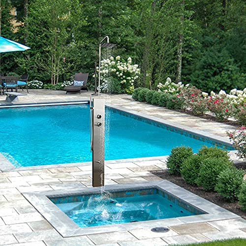 Elbe Gartendusche mit Einhebelmischer Überkopfdusche Fußdusche und Handbrause Edelstahl 304 gartendusche aussendusche für Garten Pool