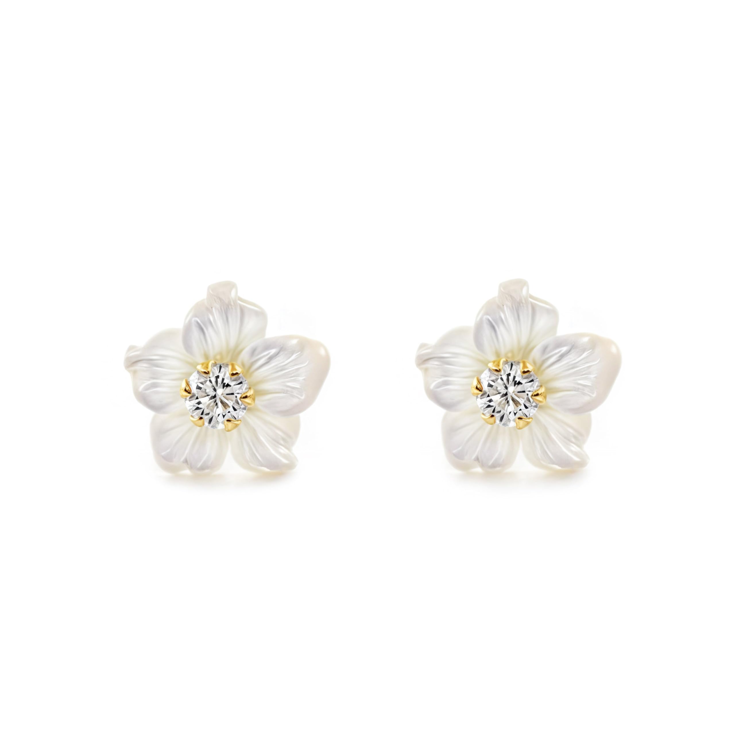 Pendientes bebe o Niña Flor Nacar 5 Petalos Circonita (9kts) - Estuche Regalo - Certificado de Garantía - Mondepetit