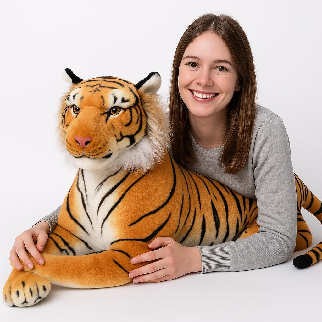 TE-Trend Pluszowa zabawka tygrys 80 cm, ogromna przytulanka na fantazyjne przygody, duża zabawka i dekoracja, przytulanka dla dzieci i dorosłych, ogromny tygrys, pluszowy tygrys XXL