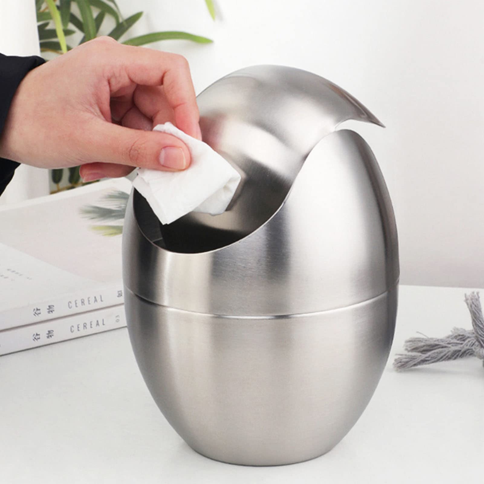 Papelera de Mesa con Tapa Basculante, Mini Cubo de Basura de Acero Inoxidable de 1.5 Litros, Papelera de Oficina Pequeña para Hogar, Oficina, Cocina, Dormitorio, Baño