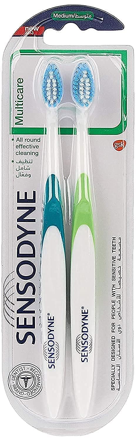 Sensodyne Multi Care Toothbrush Medium, Pack of 2 (1+1 Free), Everyday Manual Toothbrush for Sensitive Teeth with Firmer Medium Bristles for a Deeper Clean
