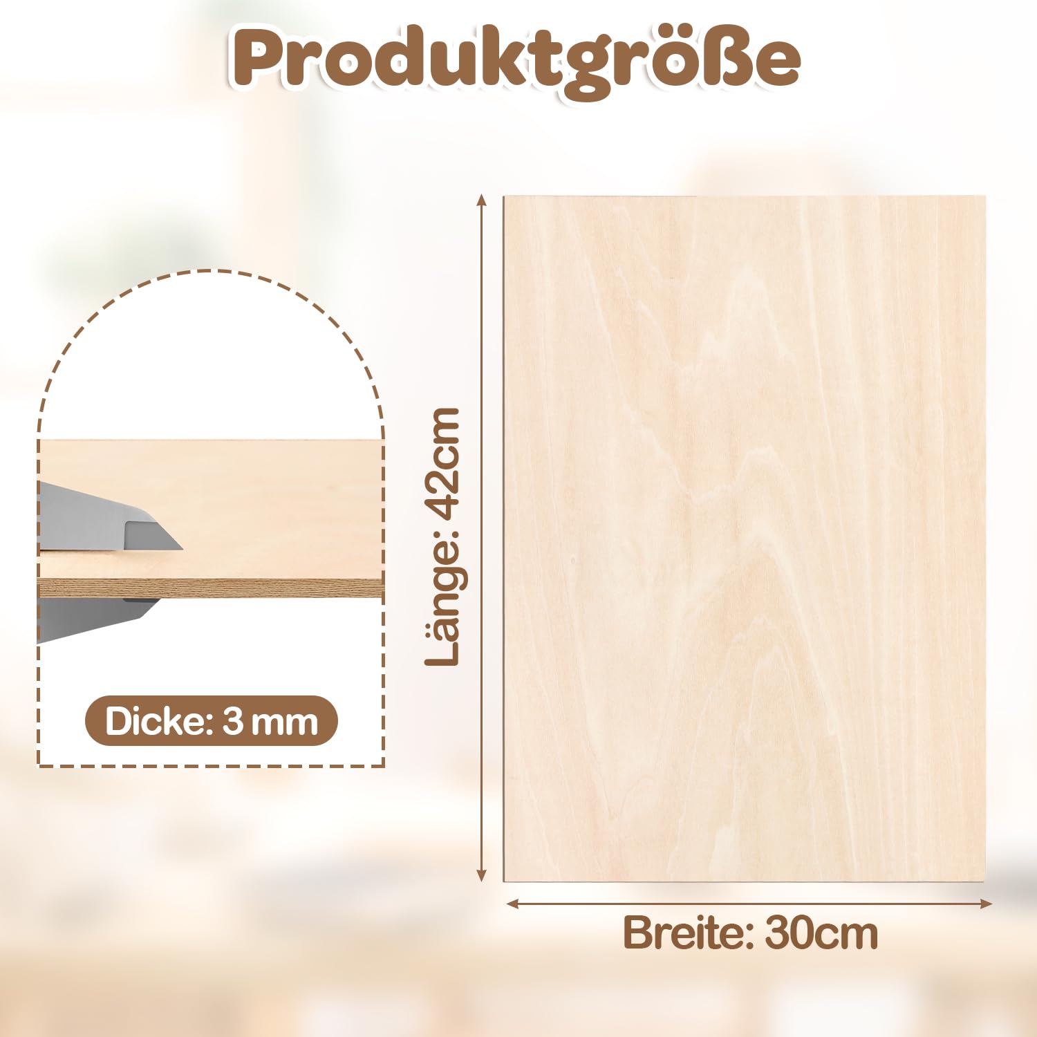 Pannello di compensato 3 mm, 420 x 300 mm, 32 pezzi, per bricolage, legno per modellismo, taglio laser, incisione per legno, pittura a olio fai da te