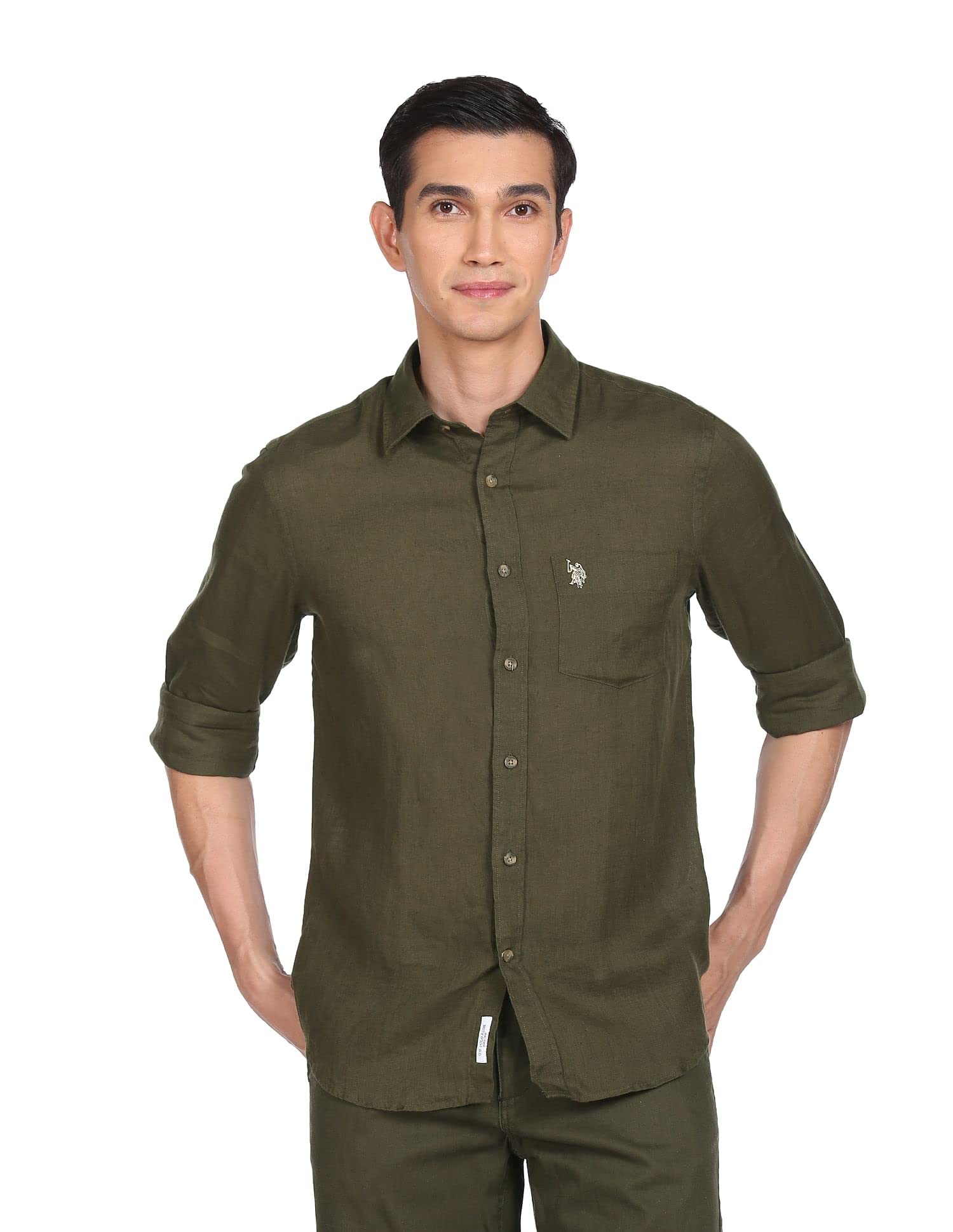 u.s. polo assn. Men's Solid Linen Tailored Fit Button Down Casual Shirt-picture-13