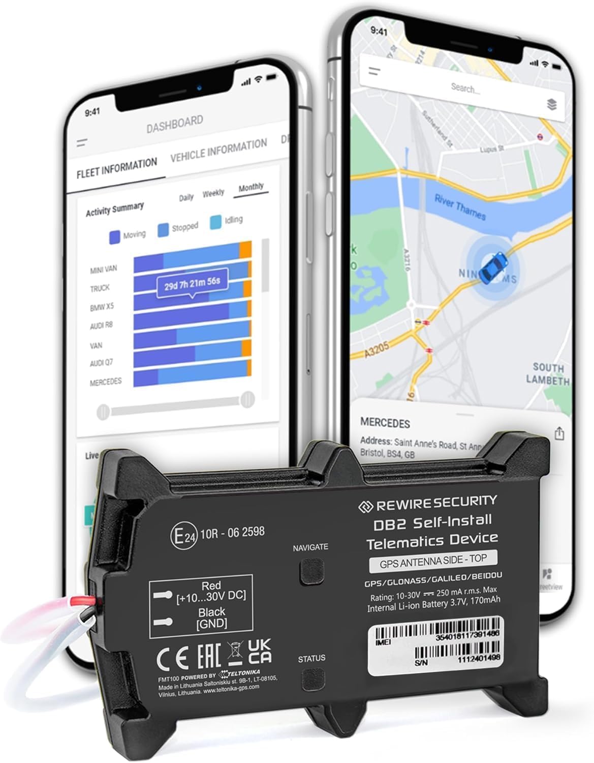 Rewire Security DB2 Localizzatore GPS per Veicoli Cablato – Tracciamento in Tempo Reale 24/7 ad Alta Precisione per Auto, Moto, Furgoni – Installazione Facile – Abbonamento Mensile Economico
