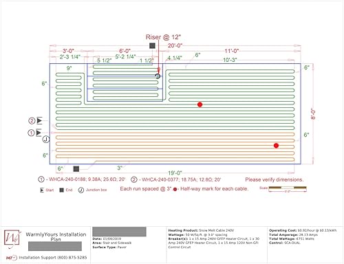 Miniatura 6 de WarmlyYours Calefacción eléctrica radiante, deshielo, sistema de eliminación, 377, 94.2 pies cuadrados cable de fusión de nieve, verde