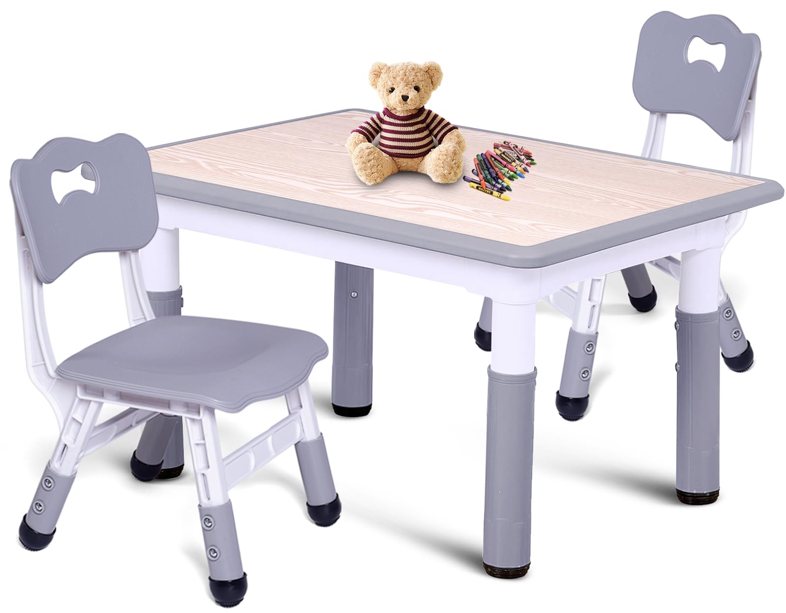 LAYAONE Kids Table and 2 Chairs Set, Height Adjustable Toddler Study Long Table and Chair Set, Kid Size for Ages 3-8 Children, Graffiti Desktop, Easy to Wipe/Arts & Crafts, Homes/Classrooms/Daycare