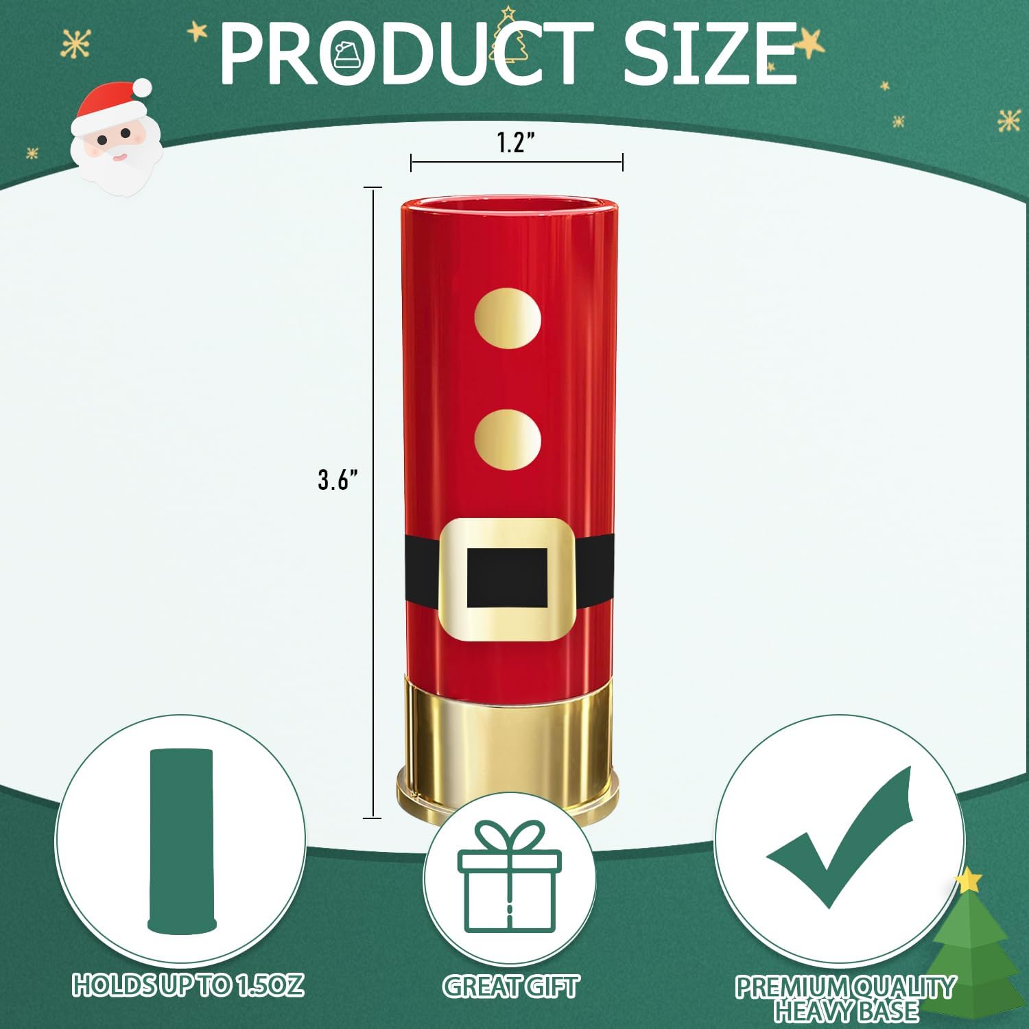 drinking glass- Set of 4 12 GA Shot Glass with santa version-Cool Tequila Alcohol Gifts for Christmas Unique
