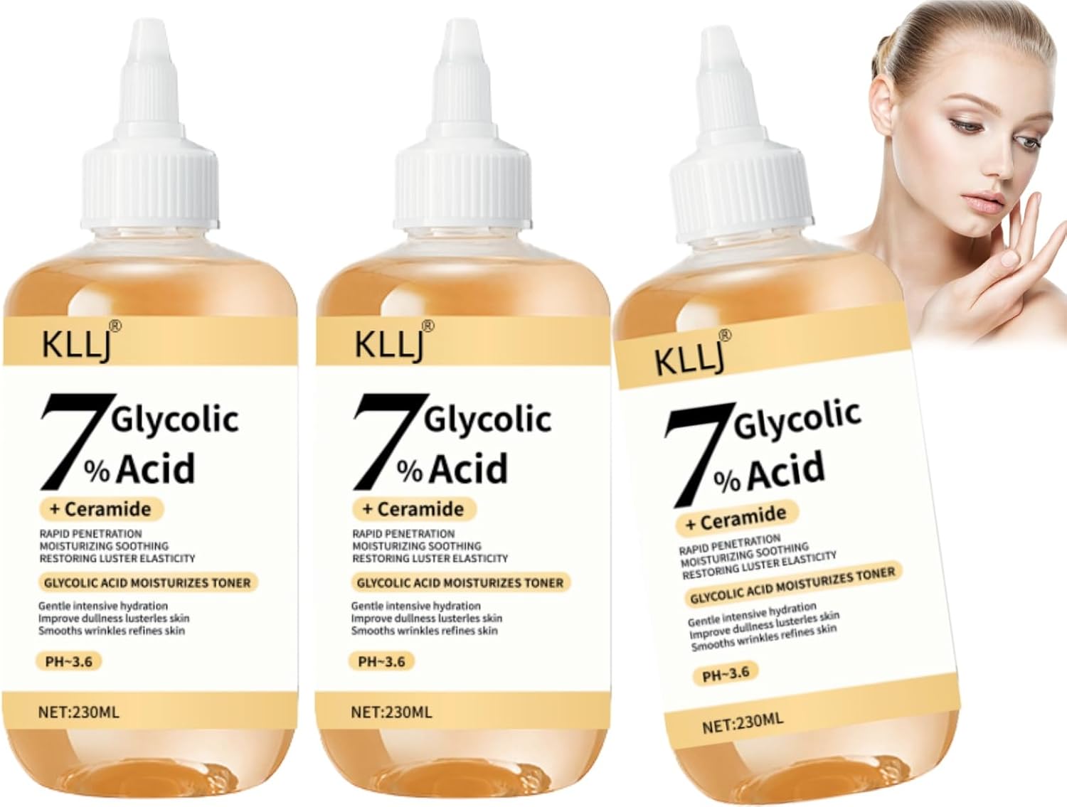Acid Glycolic Acid 7% Soin Tenseur 3 Pieces Glycolic Acid Toner Face Glycolic Acid Toning Resurfacing Solution Glycolic Acid 7% Toner Hyaluronic Acid 7% Exfoliation Resurfacing Hyaluronic Serum