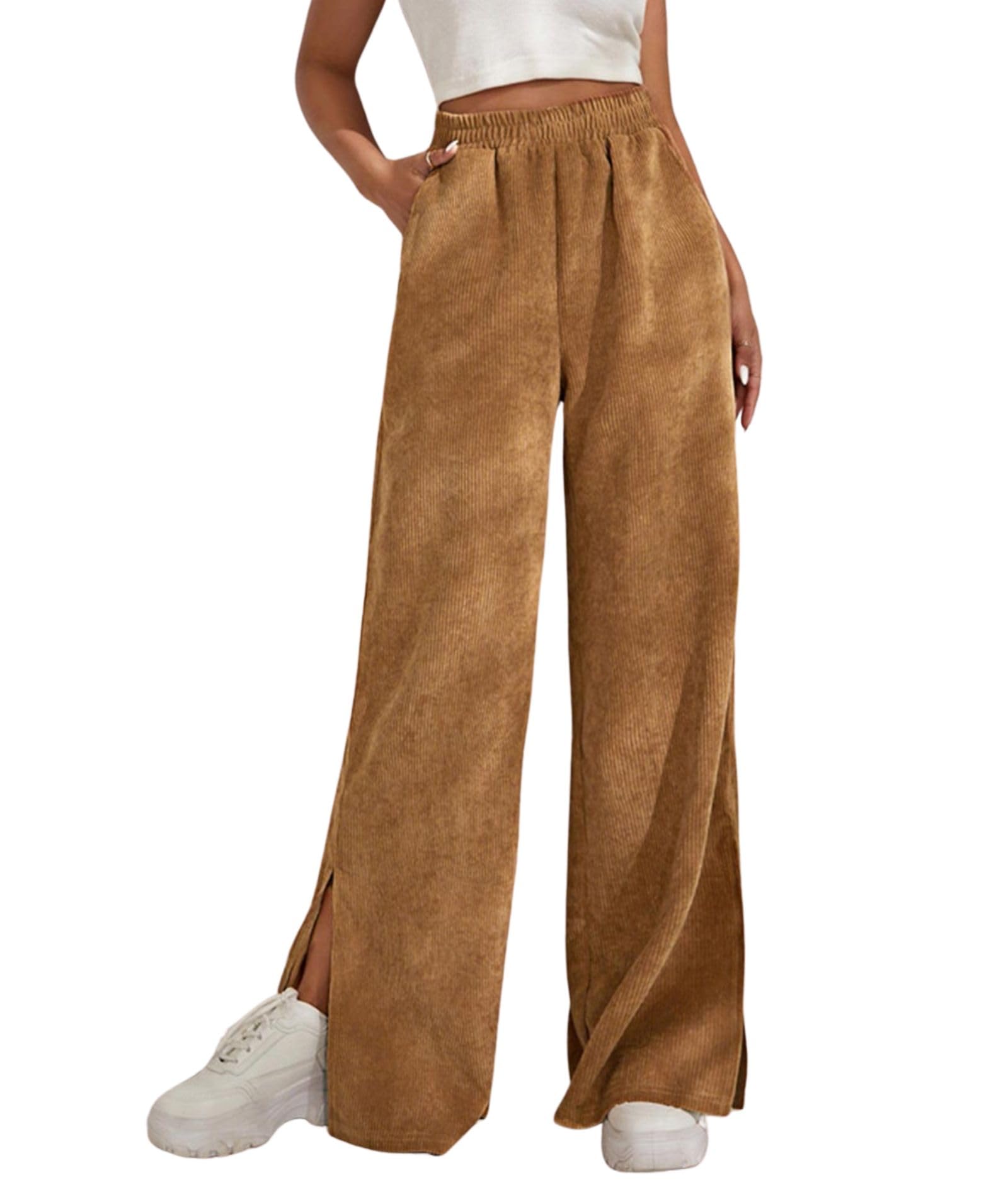 ECDAHICC Corduroy Pants for Women Autumn High Waist Straight Wide 