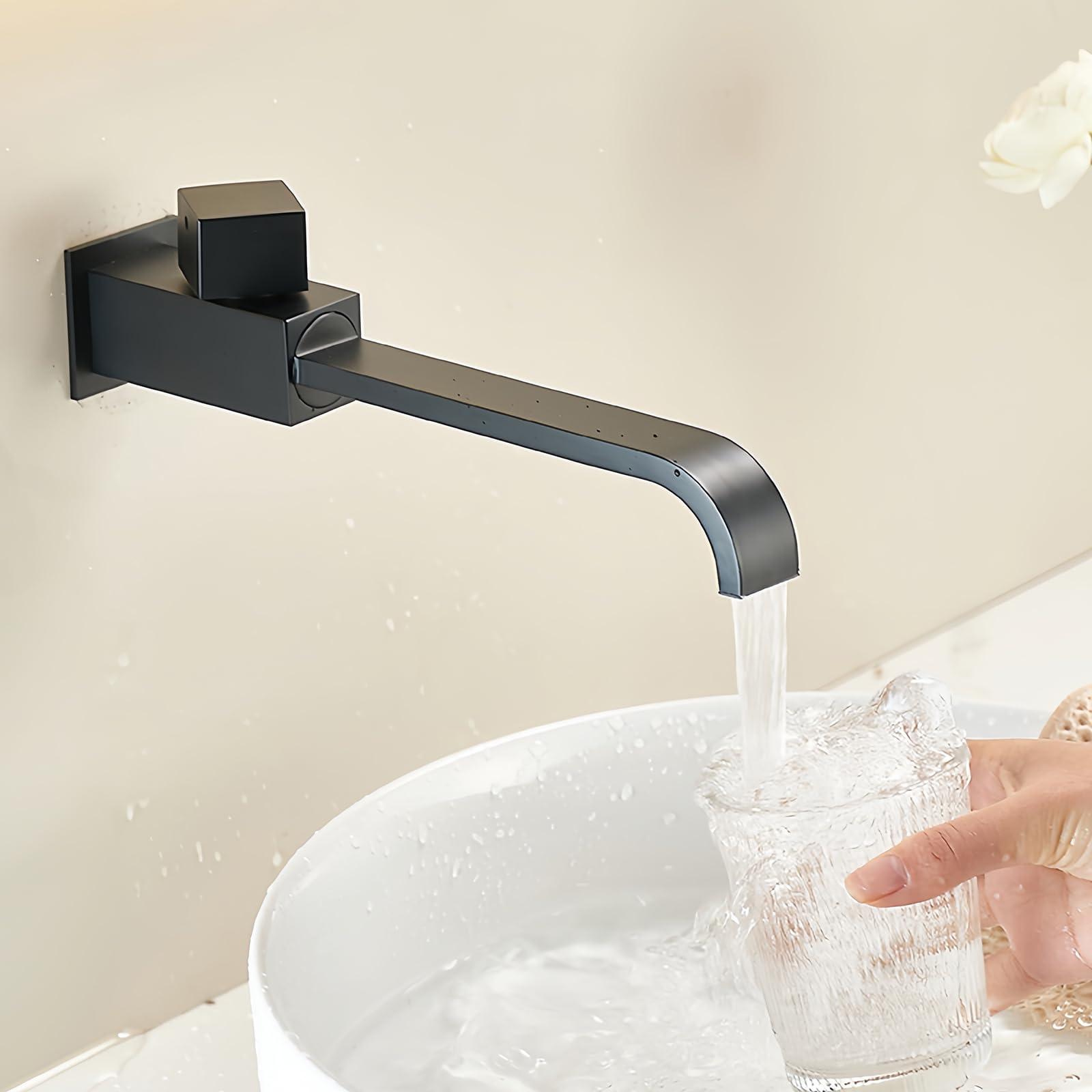 Miscelatore Lavabo Cascata Rotazione a 360° Rubinetto Acqua Fredda a Muro per Bagno,grigio