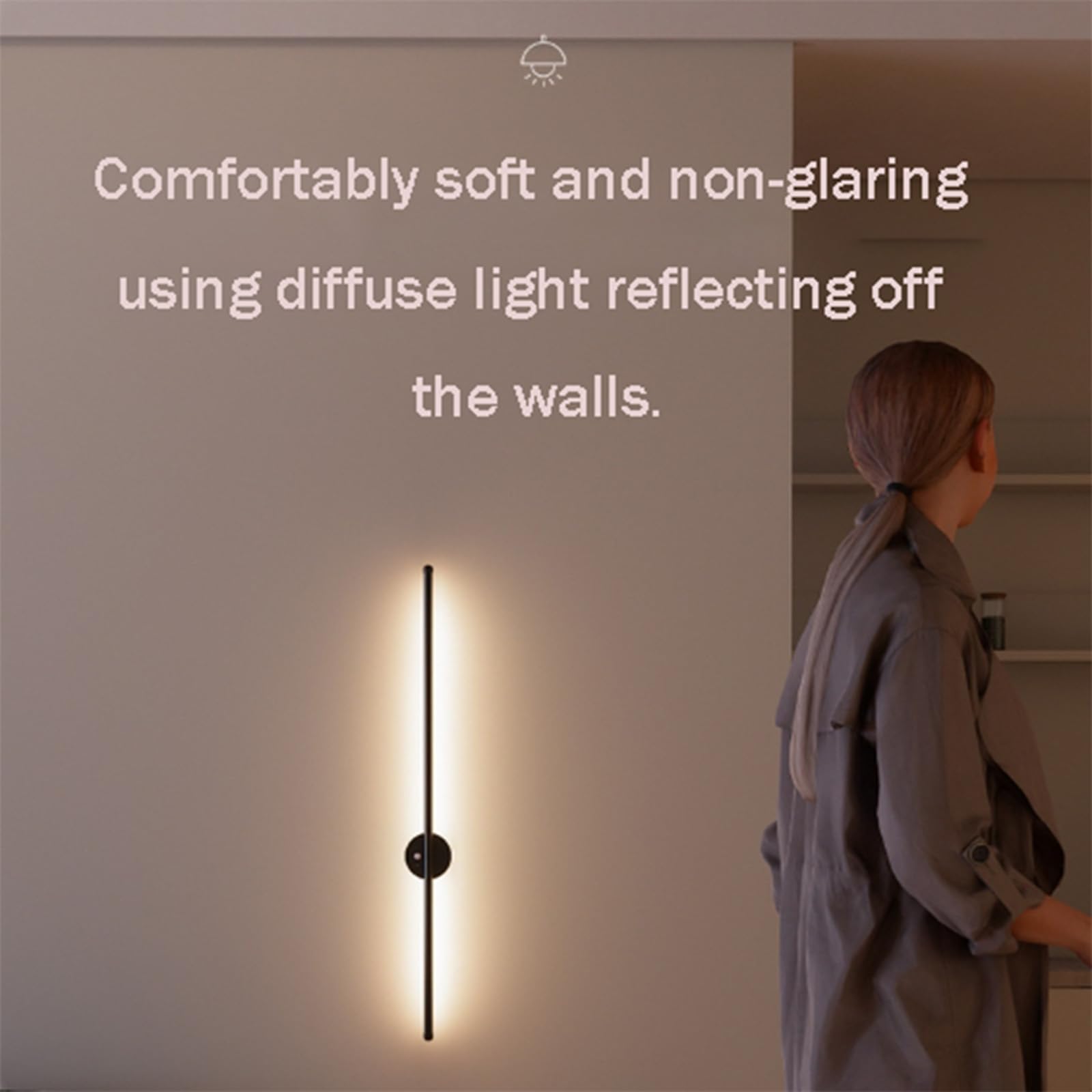 LED Wandleuchte Innen mit Bewegungsmelder Dimmbar Wandleuchte mit Wiederaufladbarem Akku Nachtlicht USB Wiederaufladbare Magnetische Art Lampen für Ohne Stromanschluss (Schwarz,100CM)