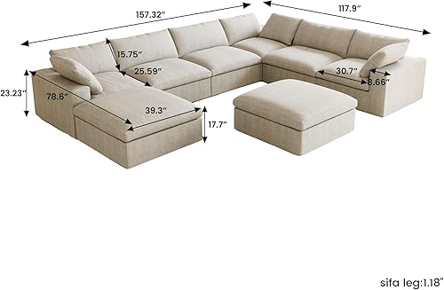 Miniatura 2 de Sofá seccional modular Cloud, sofá de gran tamaño de 8 plazas, sofás convertibles en forma de U de 160.6" con otomano de almacenamiento para sala de