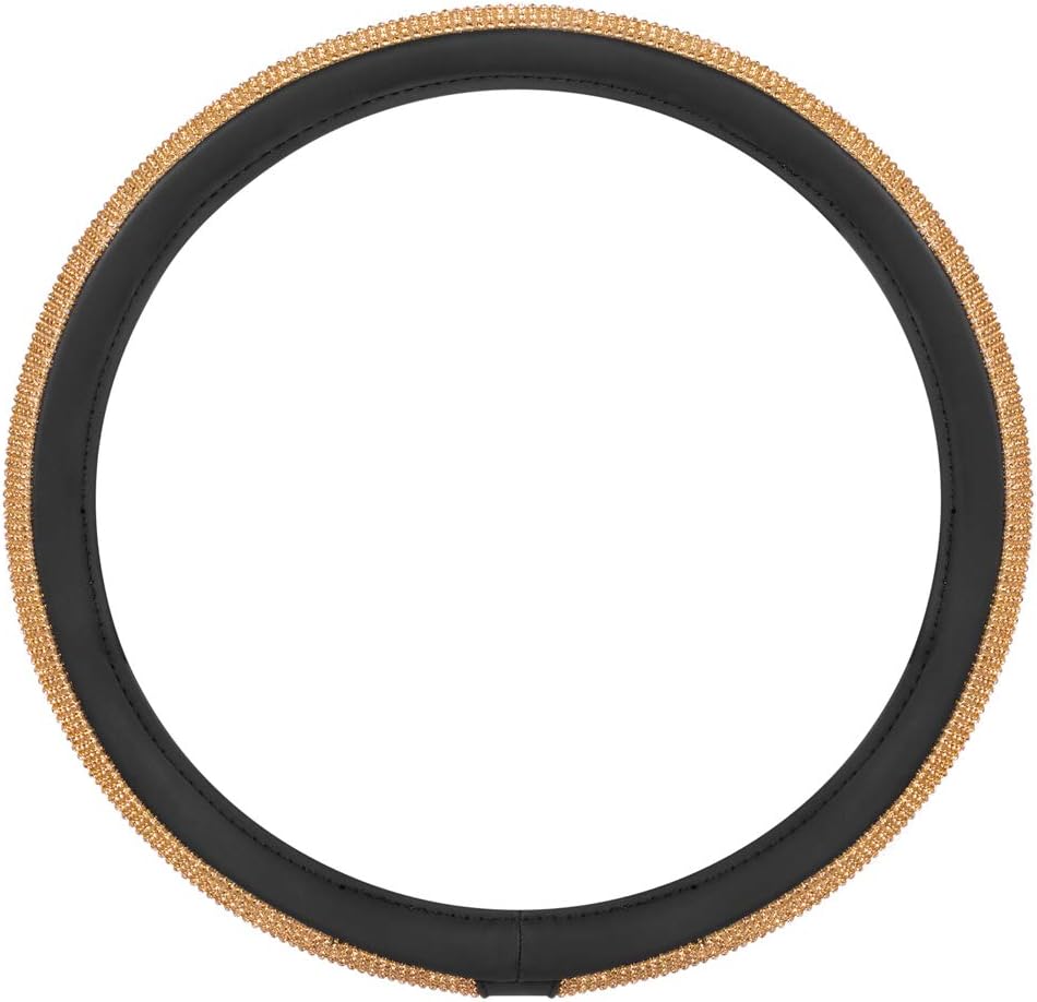 BDK Shiny Crystal Glitter Diamond Rhinestones Cute Stylish Bling Bling Steering Wheel Cover for Cars Trucks SUVs, Fits Wheels 14.5-15 inch Crystals Gold