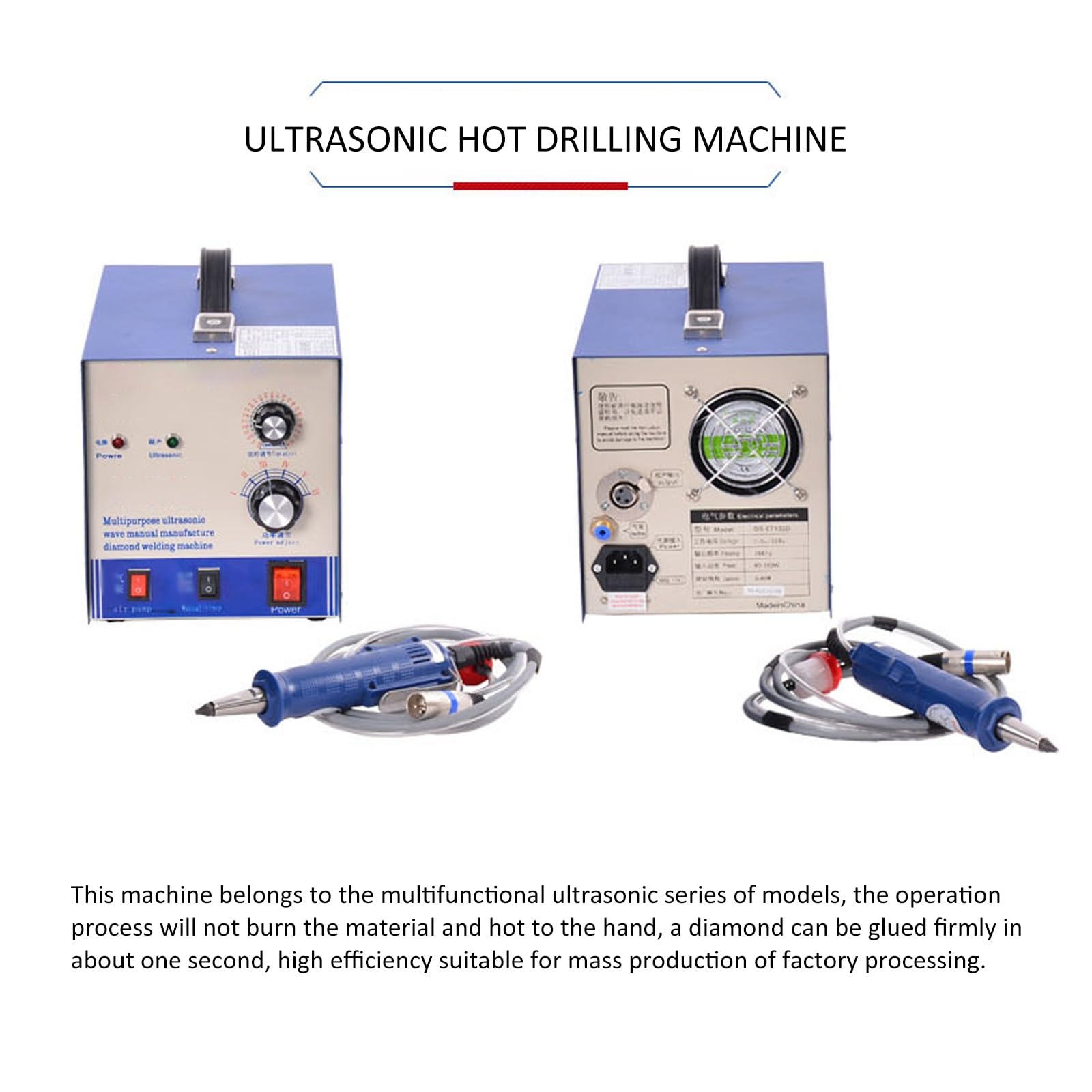Macchina per la regolazione degli strass, applicatore ad ultrasuoni, tempo e potenza regolabili, pressa per perline di perle per abbigliamento, scarpe e decorazioni per la casa