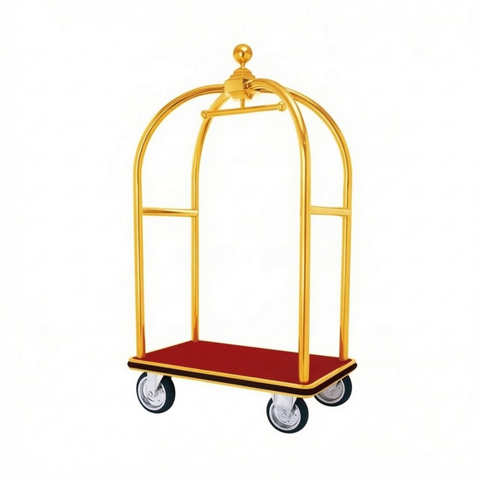 Carrito de Equipaje Carro Maletero Trolley Hotel Diseño Elegante Base Roja Superficie Rectangular Transporte de Maletas Adecuado para Recepción de Hotel Vestíbulo Aeropuerto