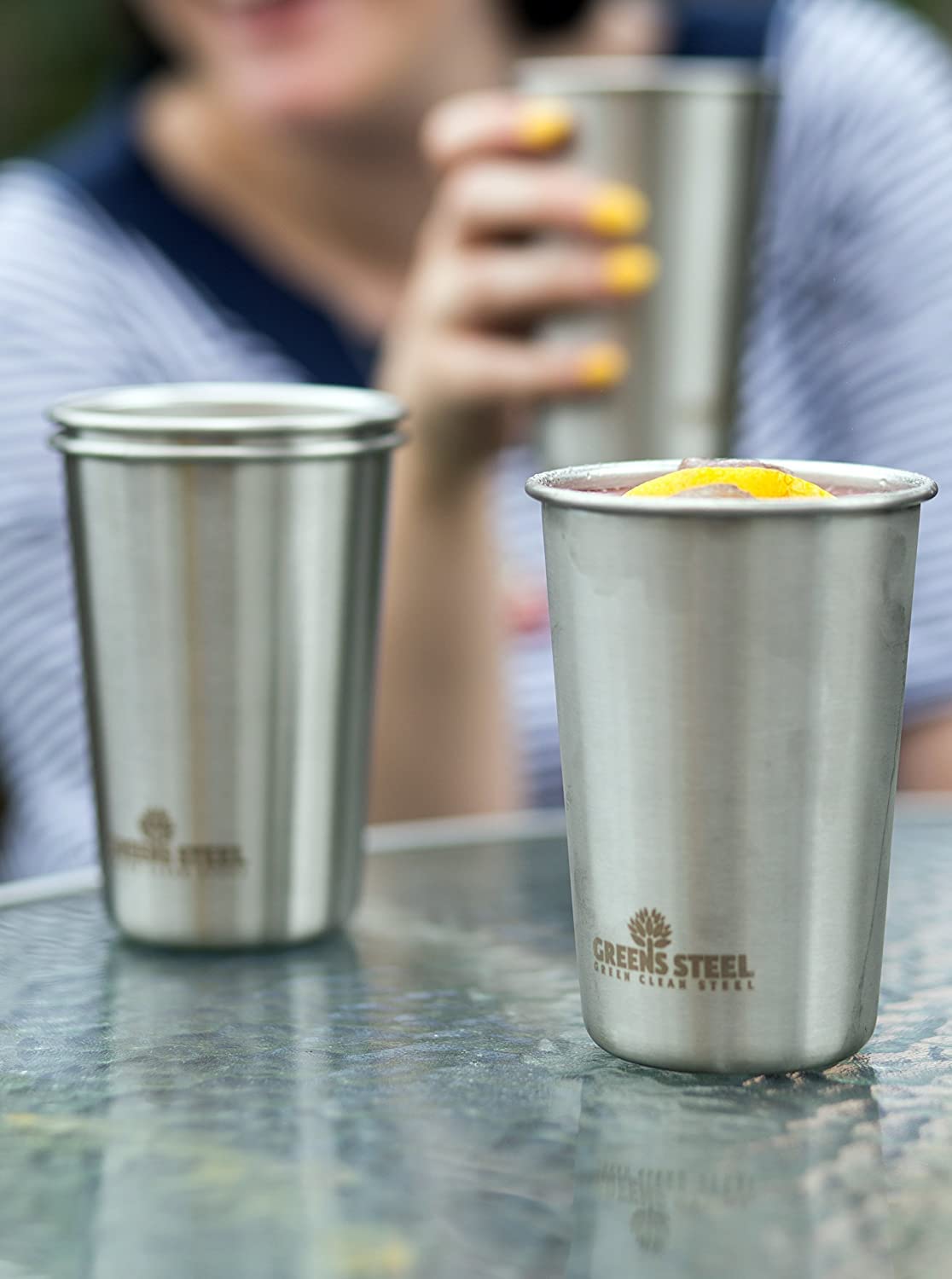 Greens Steel Gobelet en Acier Inoxydable Premium #1, 475ml, Gobelet Inox Enfant et Adulte (Lot de 4) - Verres en Métal Premium - Tasse Empilable, Durable