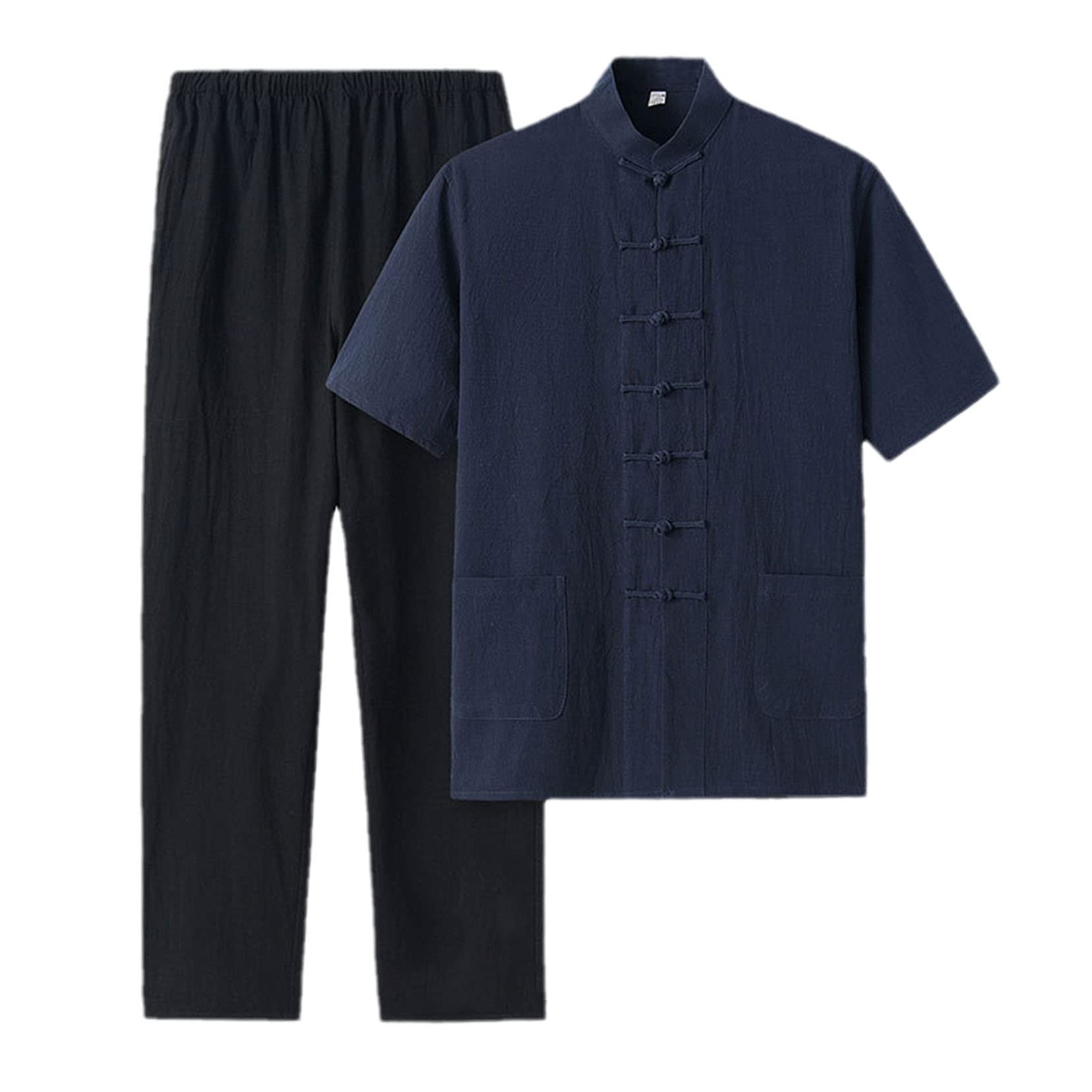 Tradycyjny mundur sztuk walki Męski bawełniany garnitur Tai Chi z krótkim rękawem i spodniami, wielokolorowy, wiele rozmiarów(Blue,XL)