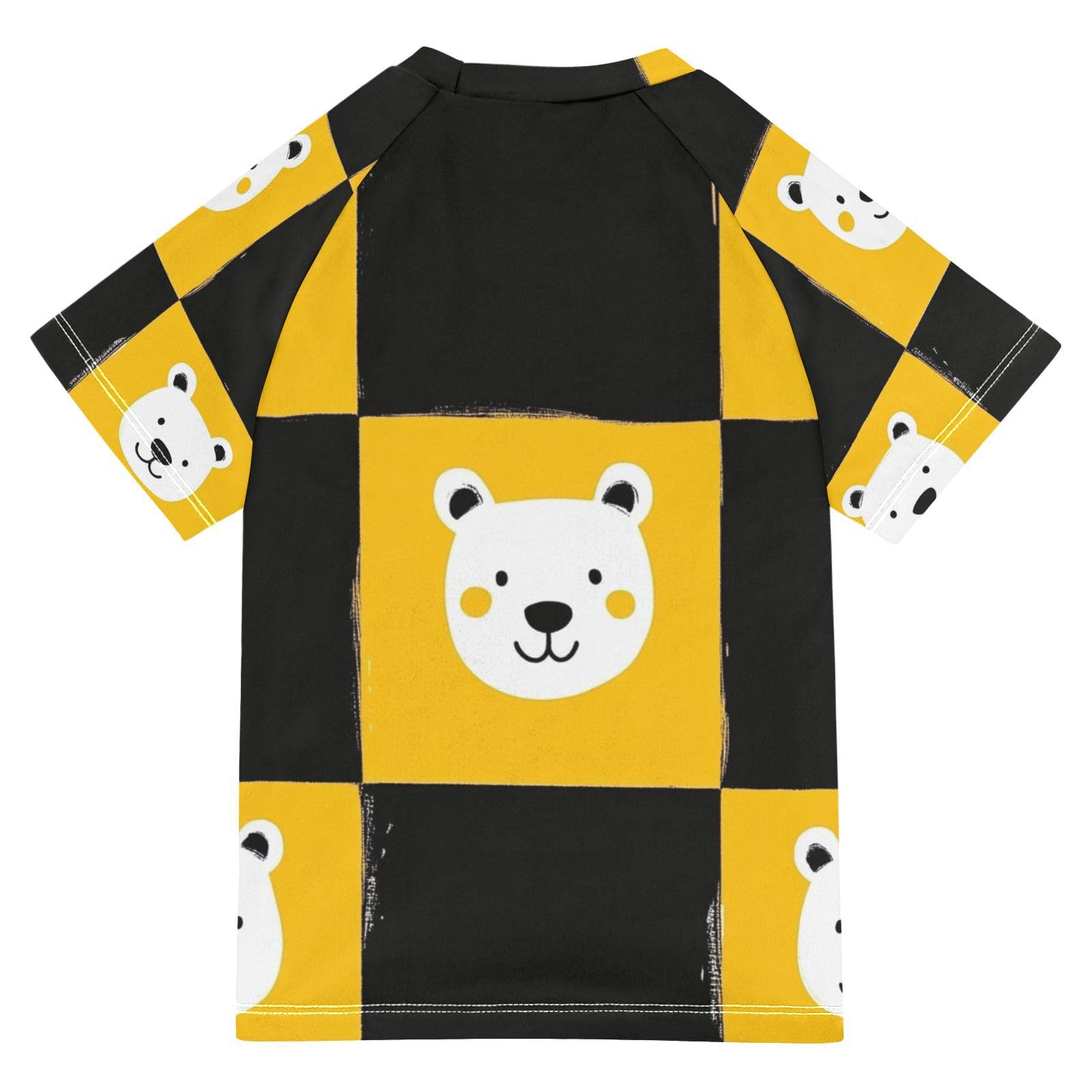Jucciaco Boys Swing Shirts Bear Grid Yellow Cartoon Rashguard Short Sleeve Kids T-Shirts Sun UPF 50+