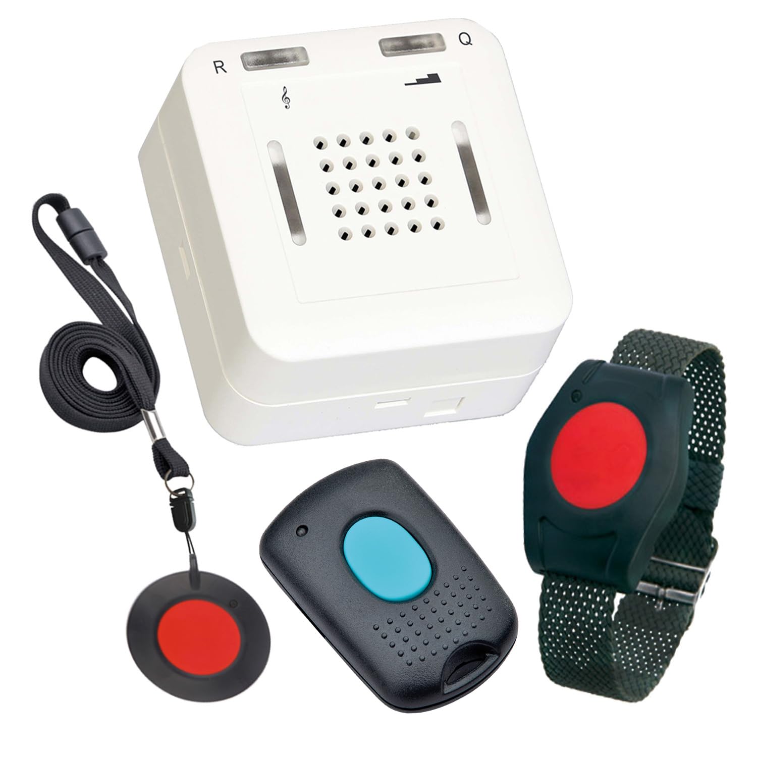 ELDAT - Mobiler Hausnotruf mit Notrufsendern und Quittierungsfunktion - Notrufknopf für Senioren - RS16 mit Armbandsender RT26, Halsbandsender RT27 und Q-Sender RT21