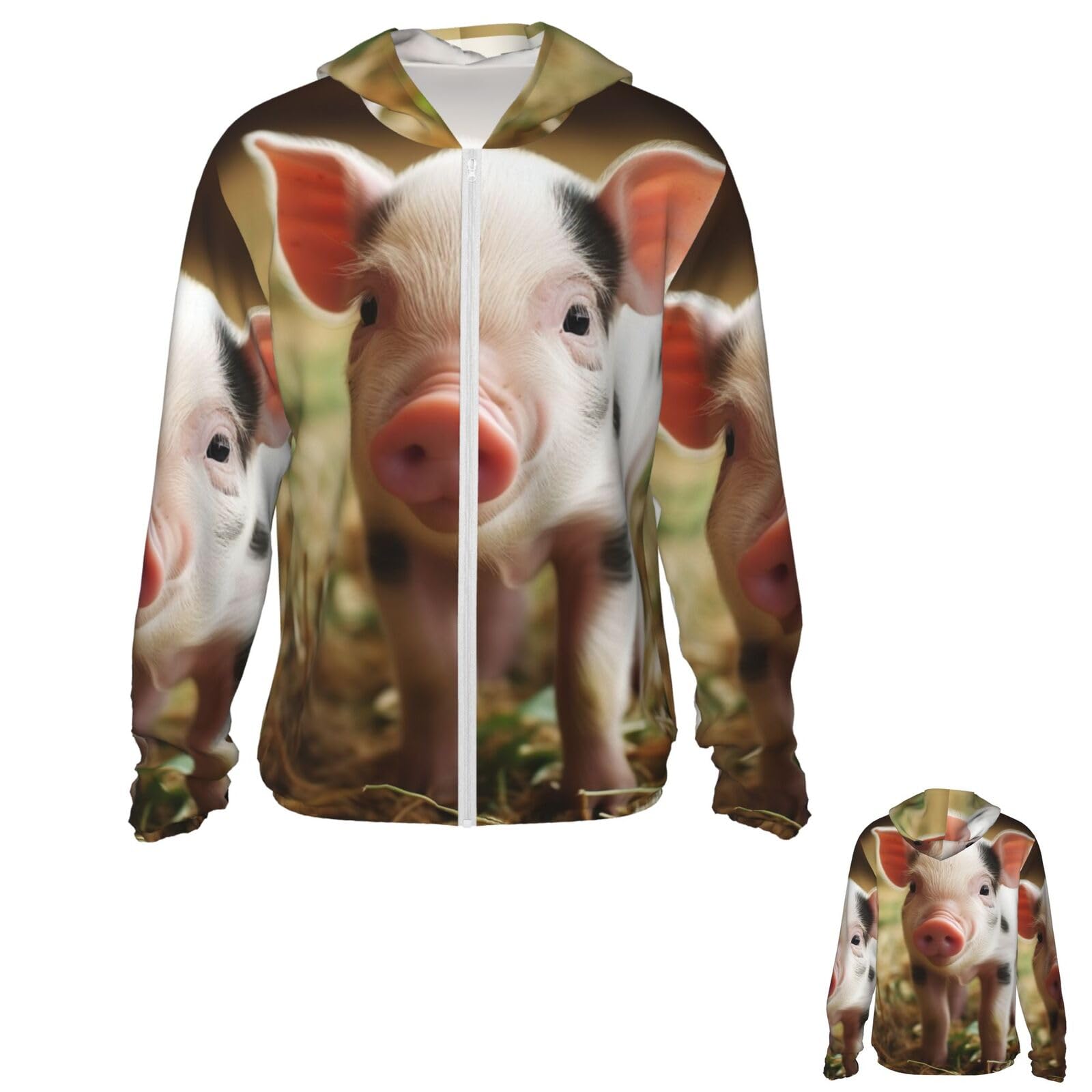 Men's Sun Protection Jacket UPF 50+ Full Zipper Long Sleeve UV Hoodie Shirt Cute Animal Women's Outdoor Jacket Black