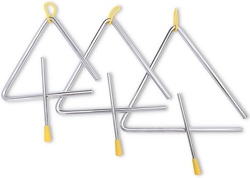 Musical Steel Triangle Hand Percussion Instrument With Striker - Rhythm Steel Triangles Music Instrument - 3 Pcs (6 7 8 Inch)