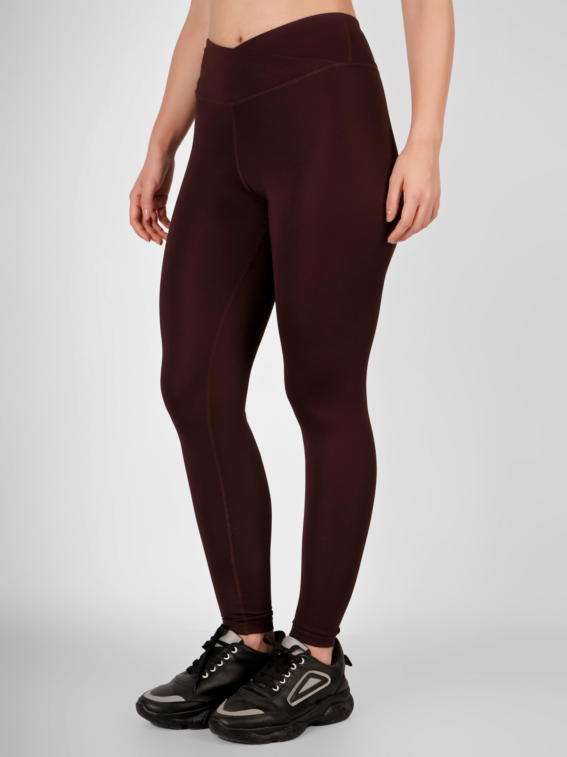 Imperative Regular High Waist Stretchable Gym Low Rise Tights Leggings with Crossover Belt for Women & Girls | Gym Wear/Active Wear Tights Yoga Pants. (in, Alpha, XL, Maroon) - Image 5 thumbnail