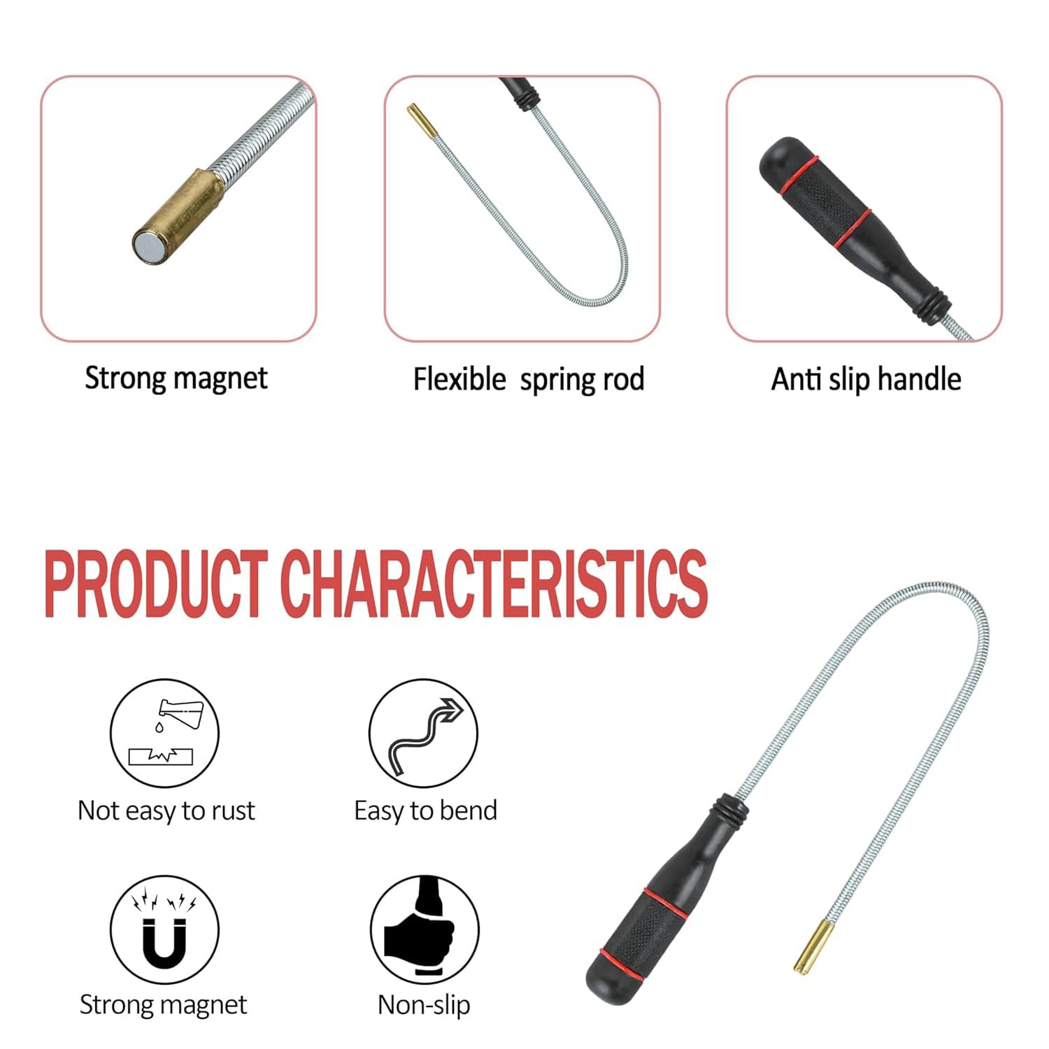 WUBAYI Pinza magnetica flessibile professionale da 60 cm, con design a collo di cigno, per parti auto, viti e oggetti in metallo