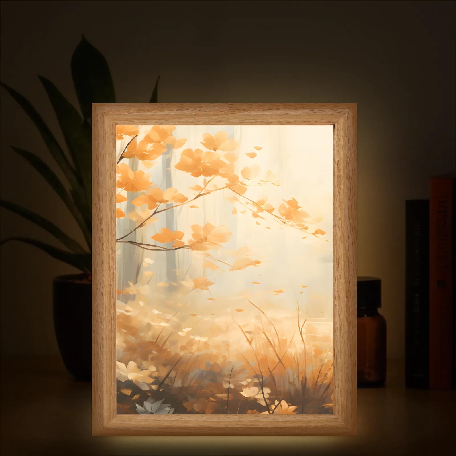 Light Up Painting, Sunset Forest Wall Art Picture Light Oil Painting Forest Light Up Art Frame, 10 Brightness USB Powered 3 Lighting Modes, Anxiety Relief Gift for Bedroom Home-Without Acrylic Panel