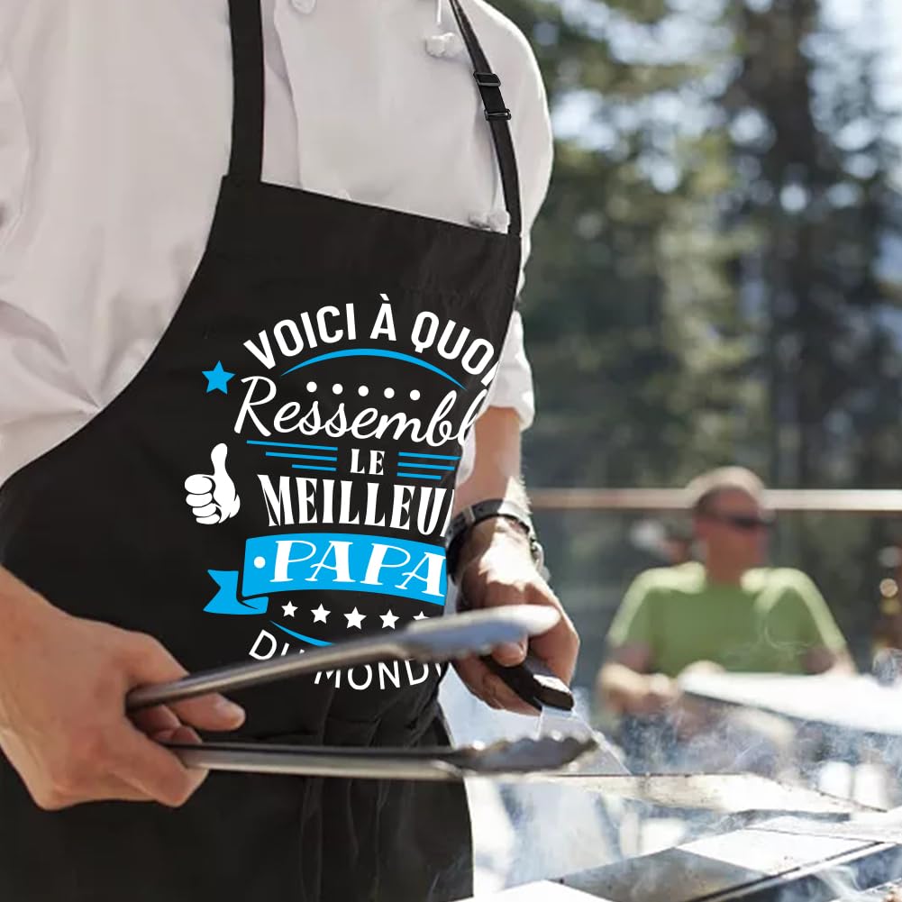 Yontree Tablier pour Fête des Pères, adapté pour la Fête des Pères, anniversaires et soirées barbecue ; tissu en coton, tablier de barbecue ou de cuisine conçu spécialement pour homme