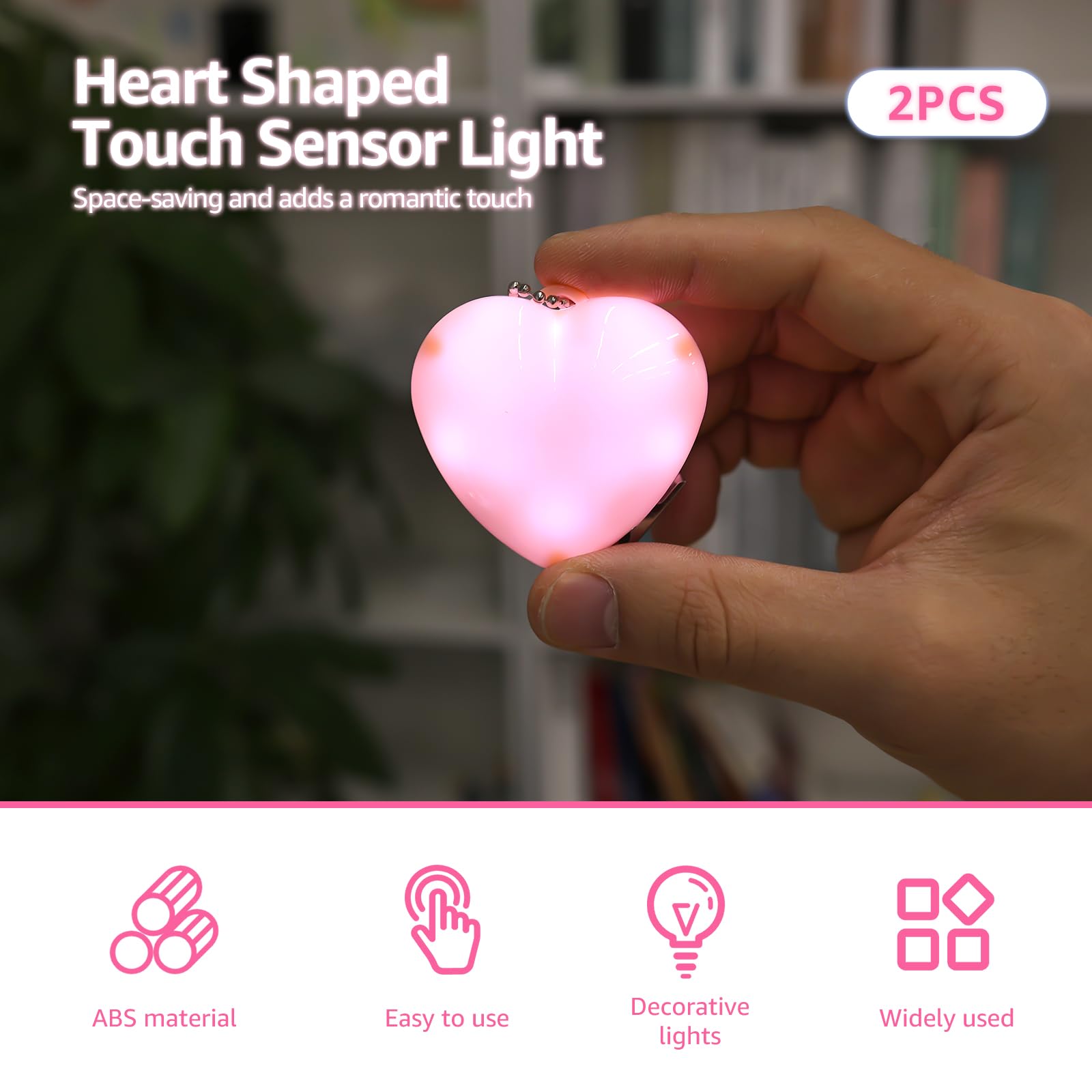 2Pcs Purse Glow Heart Light LED Automatic Sensor Form Purse Lamp Mini Touch Activated Handbag Light Portable Night — view 2