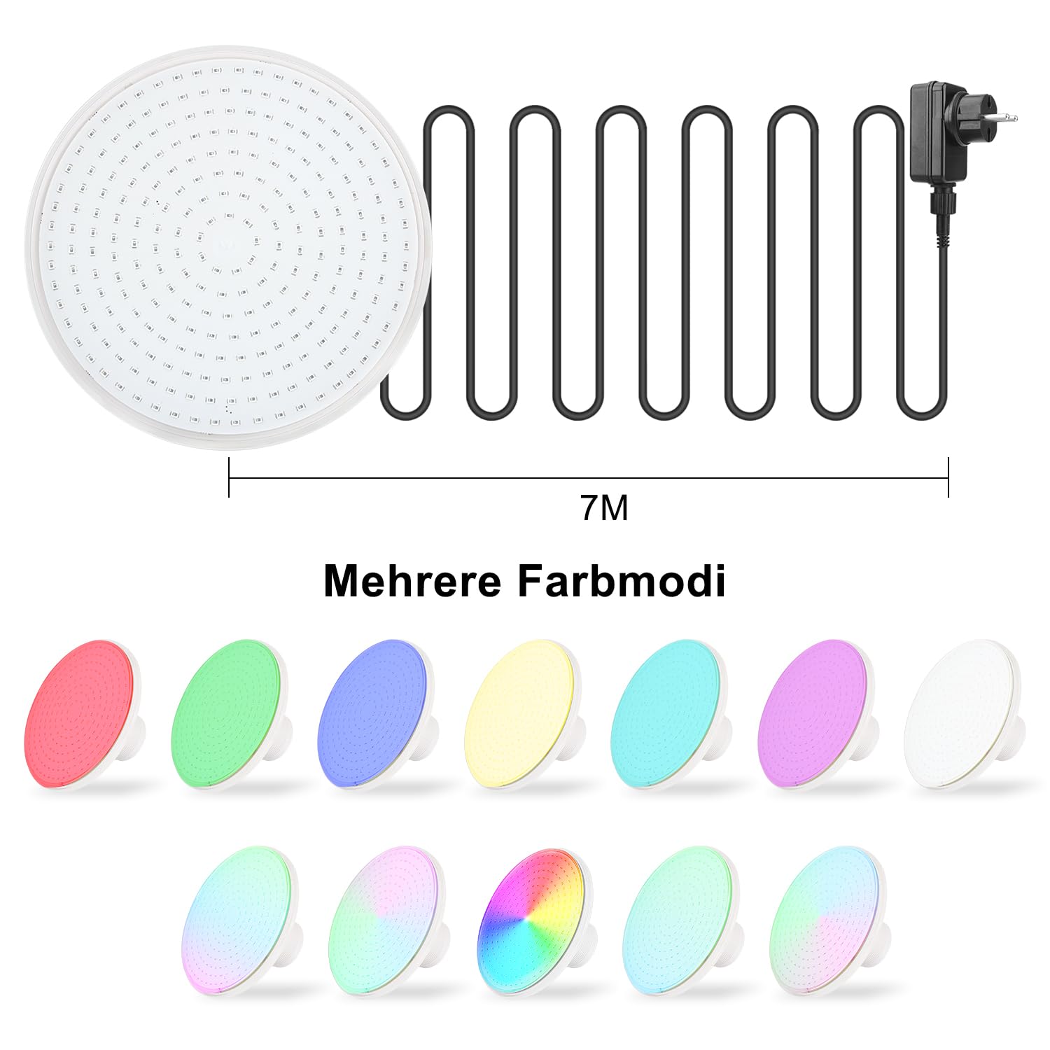 LED Poolbeleuchtung Unterwasser für Aufstellpool, 24W RGB Dimmbar Frame Pool Poolbeleuchtung mit Fernbedienung, 12V LED Unterwasserscheinwerfer mit 7m Kabel, Außengewinde 2 ¼ Zoll