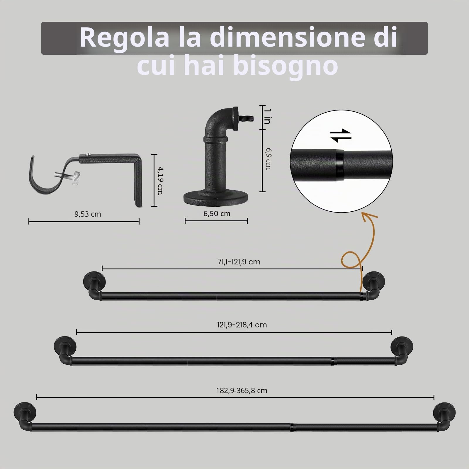 Bastone per Tende Industriale, Bastoni per Tende Estensibili，Bastone Tenda possono essere Installate su Soffitti o Pareti，Dimensioni Regolabili 122-218cm.