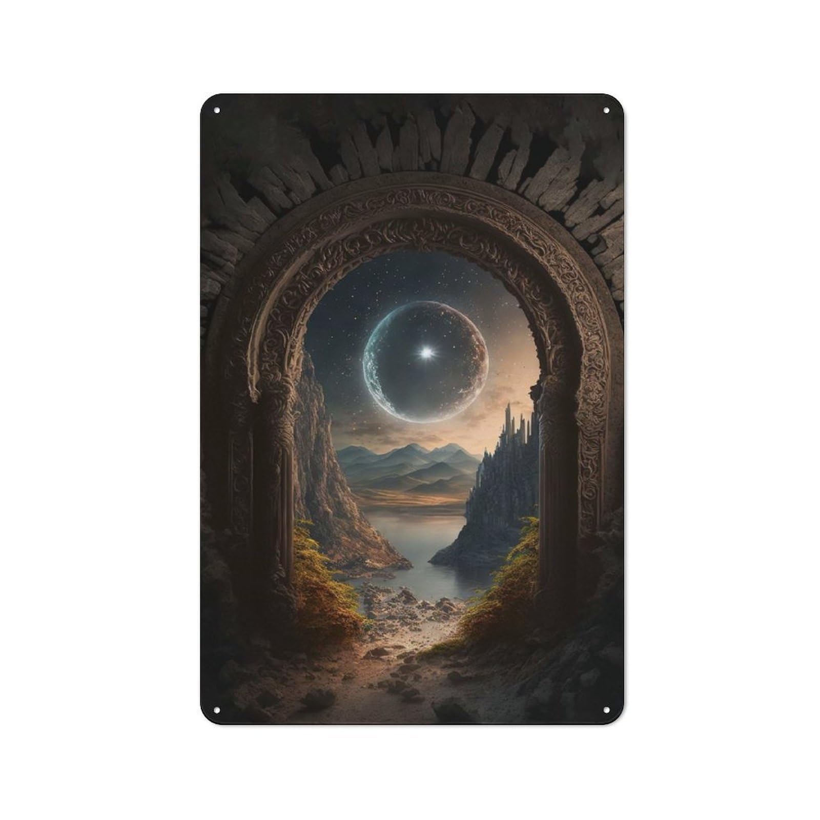 Junmoney Mystical Worlds Fantasy Retro Metal Sign With Design 30X20cm, Nostalgic Vintage Wall Decor For Kitchen, Hallway, Bar Or Small Cafe