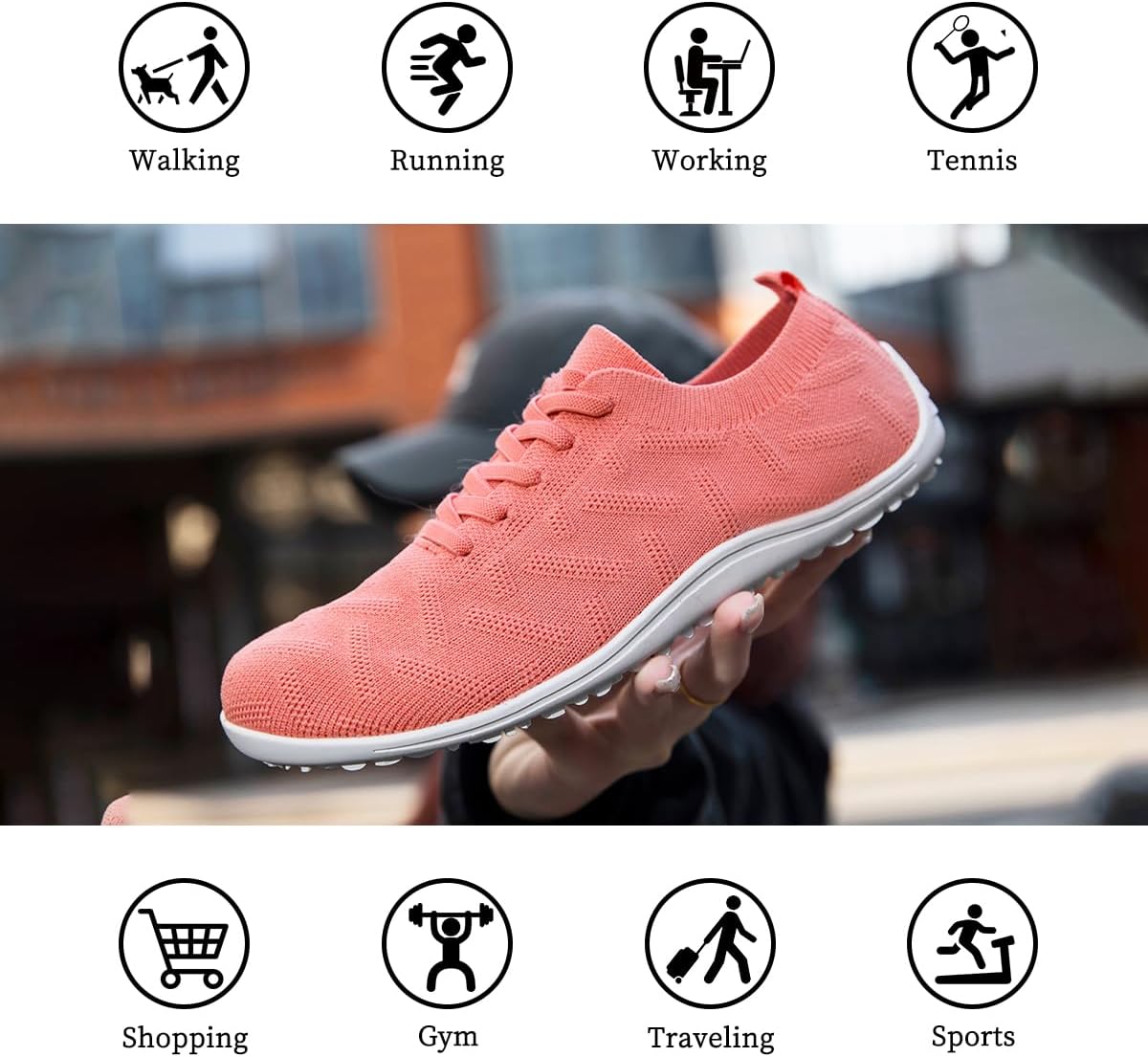Womens Barefoot Shoes Walking Casual Slip On Shoes Zero Drop Footwear Yoga Gym Sneakers Lightweight Breathable Minimalist Trainers Coral_Red US Size 9 - Image 6