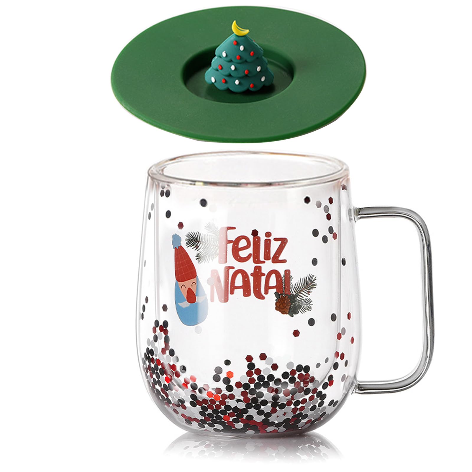 Yhplxyuus Insulated Glass Coffee Mug Thermal Insulated Glass Mug Drinking Cup with Christmas Decors for Home & Cup